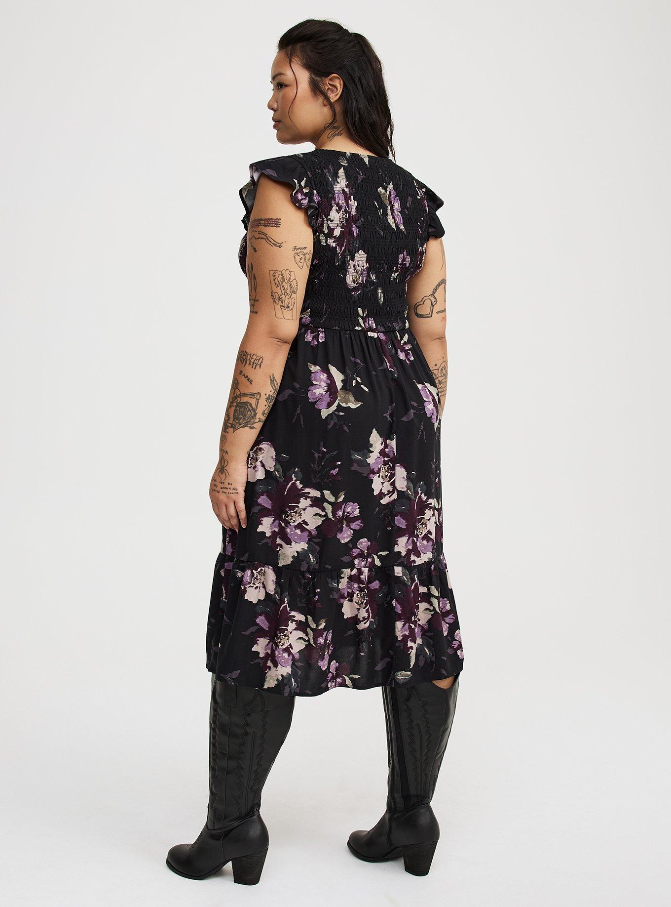 Midi Ruffle-Sleeve Tiered Dress