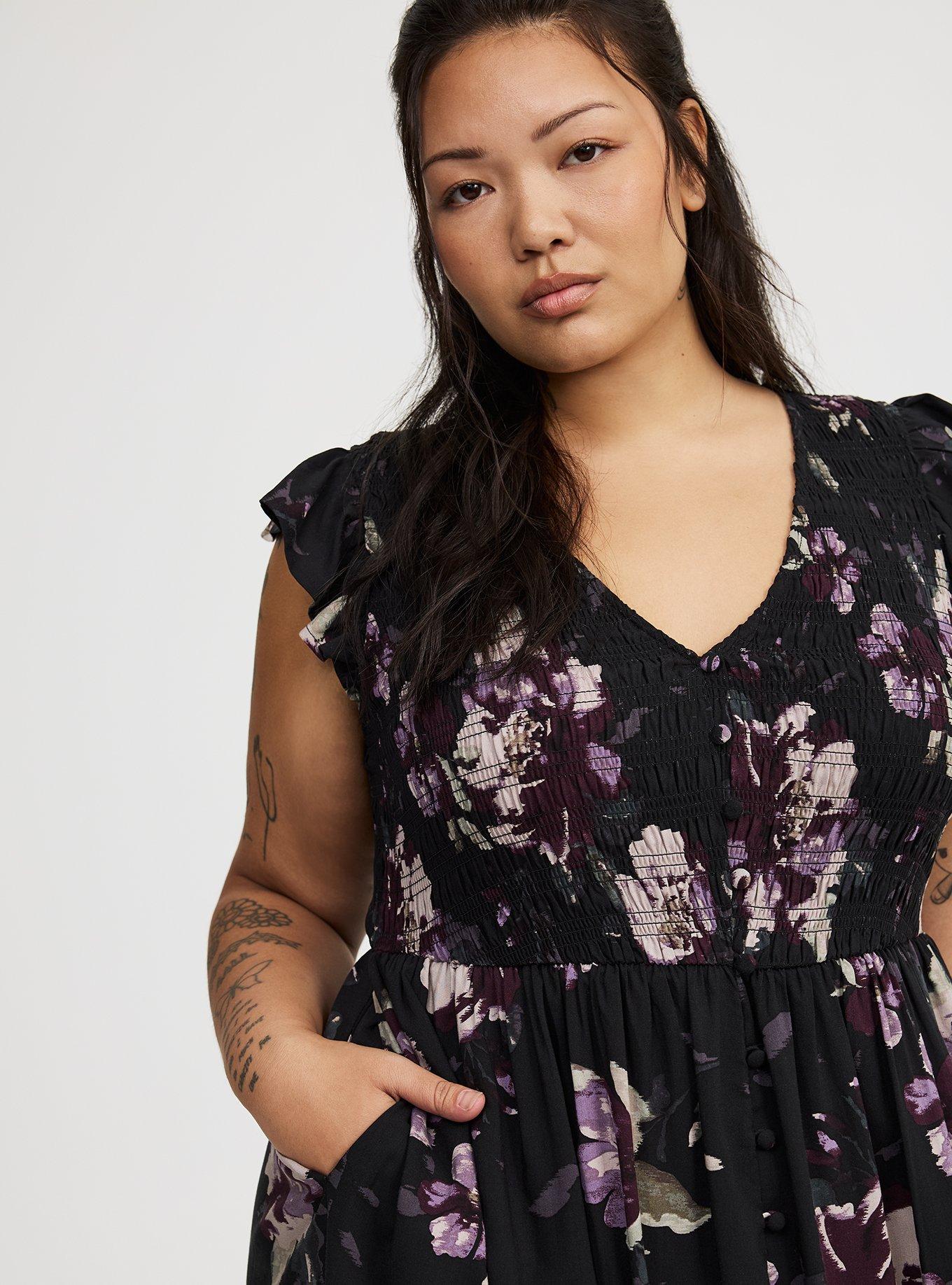 Midi Ruffle-Sleeve Tiered Dress