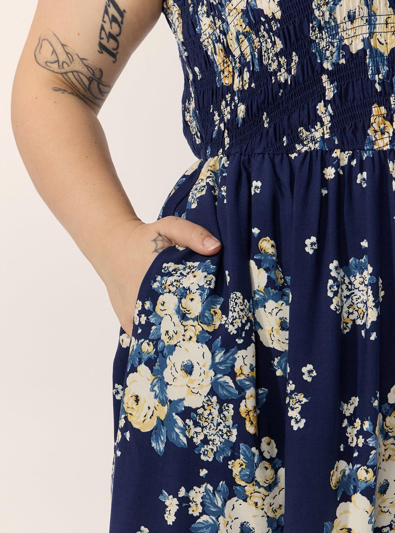 Midi Ruffle-Sleeve Tiered Dress, MARCIE ROSE FLORAL NAVY, alternate