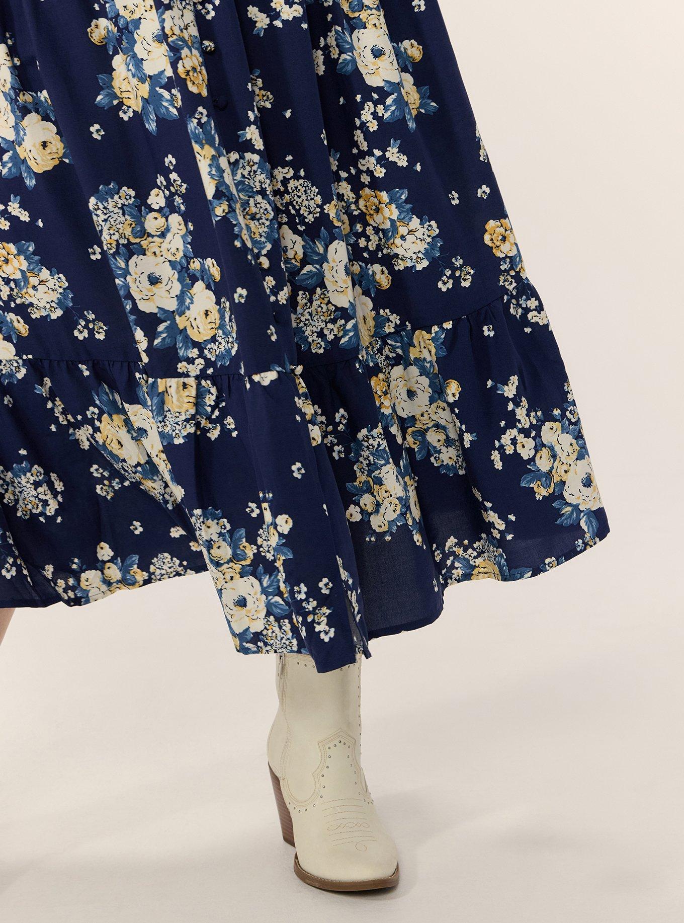 Midi Ruffle-Sleeve Tiered Dress, MARCIE ROSE FLORAL NAVY, alternate