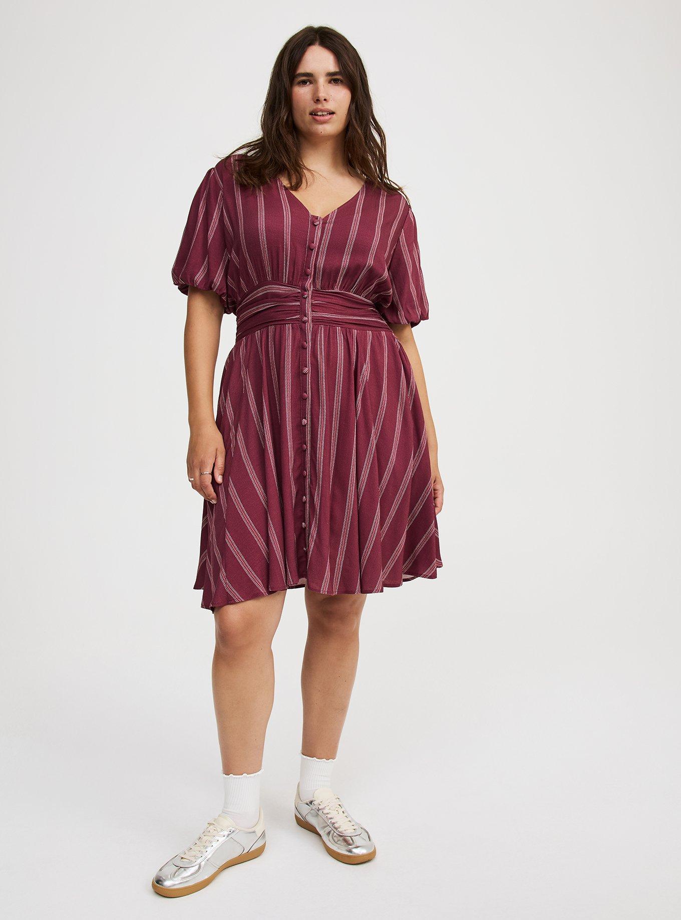 Mini Bubble-Sleeve Button-Up Dress