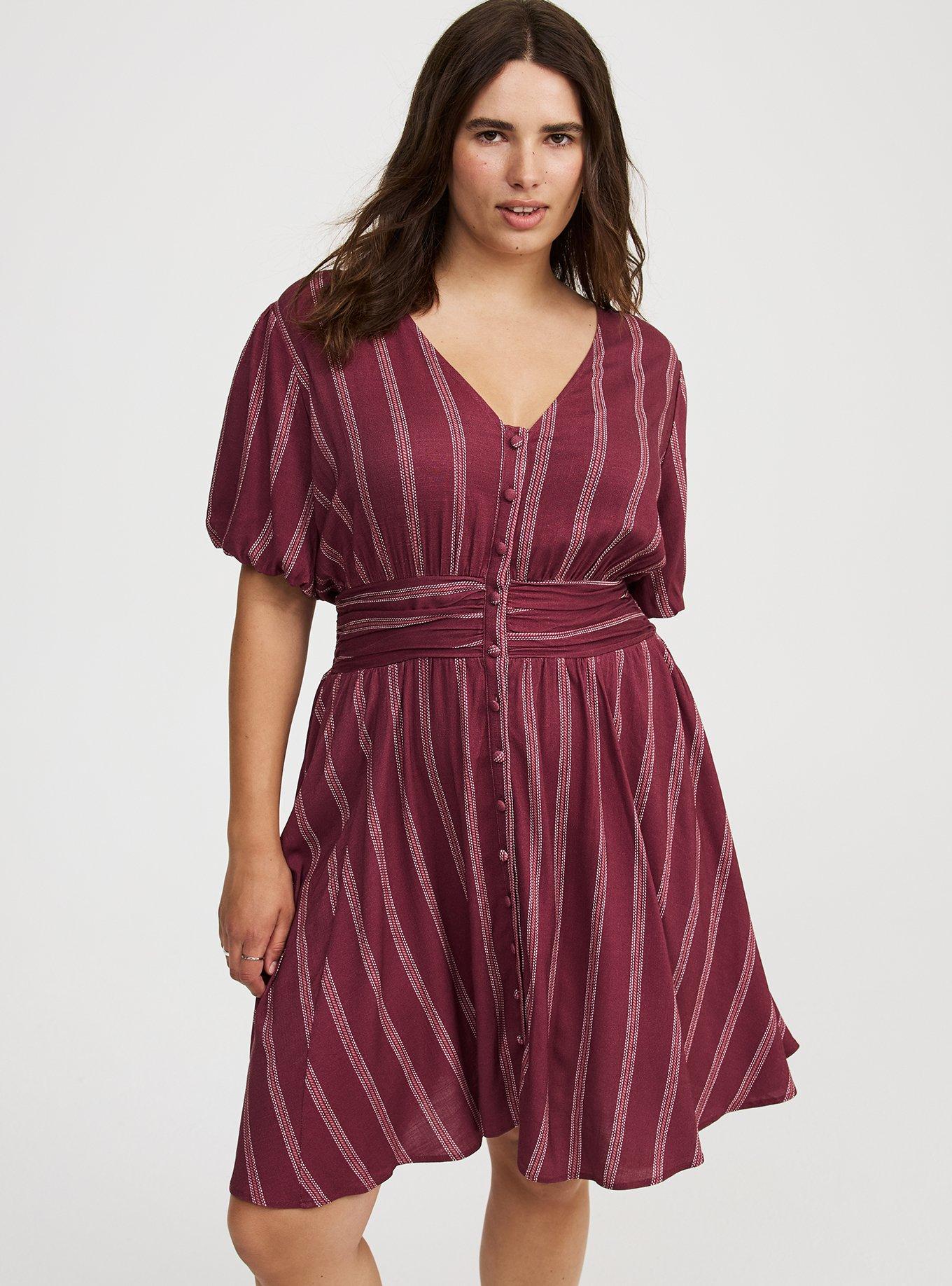 Mini Bubble-Sleeve Button-Up Dress