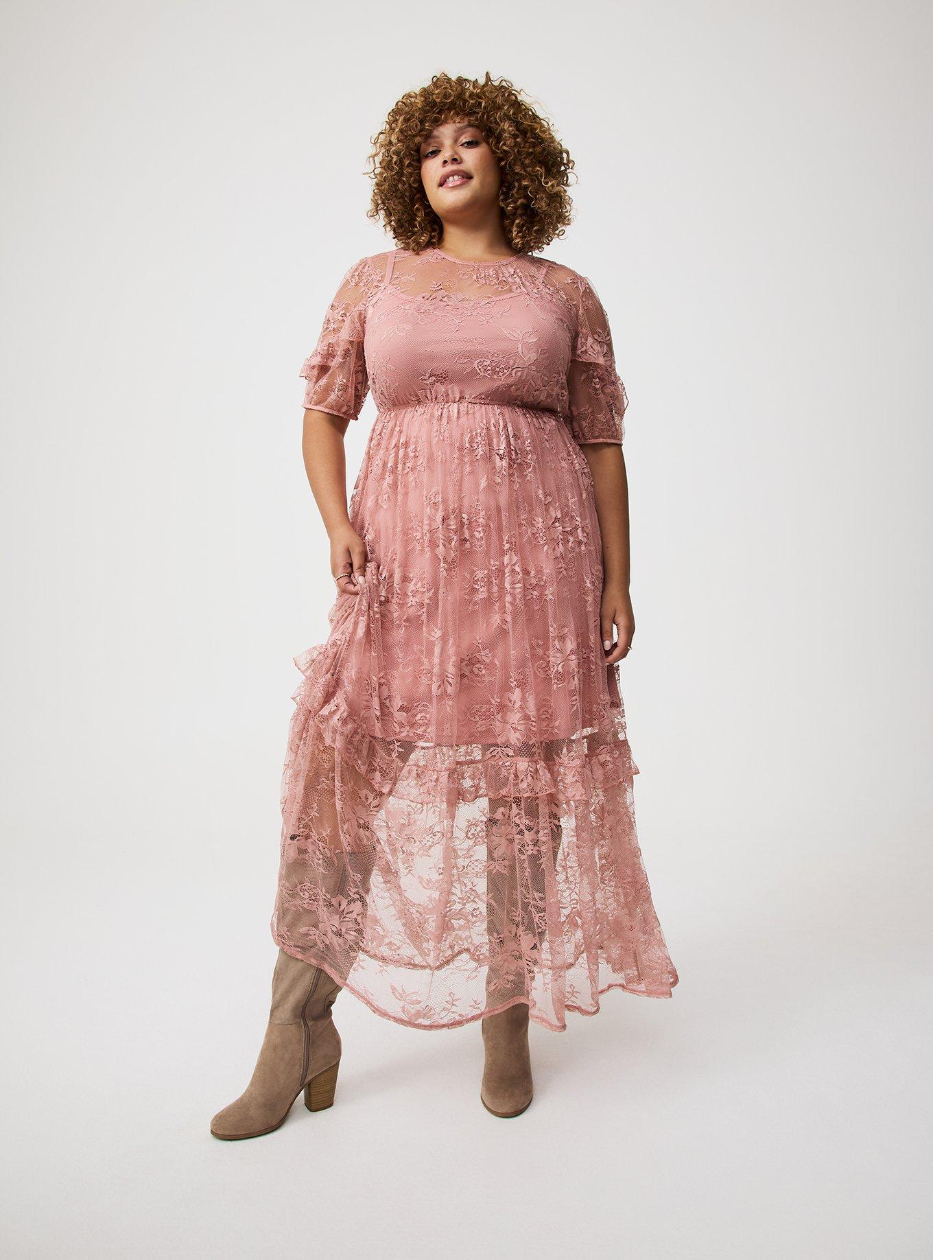 chinese dress ladies Floral Lace Tiered Long Sleeve Maxi Dress main image 1
