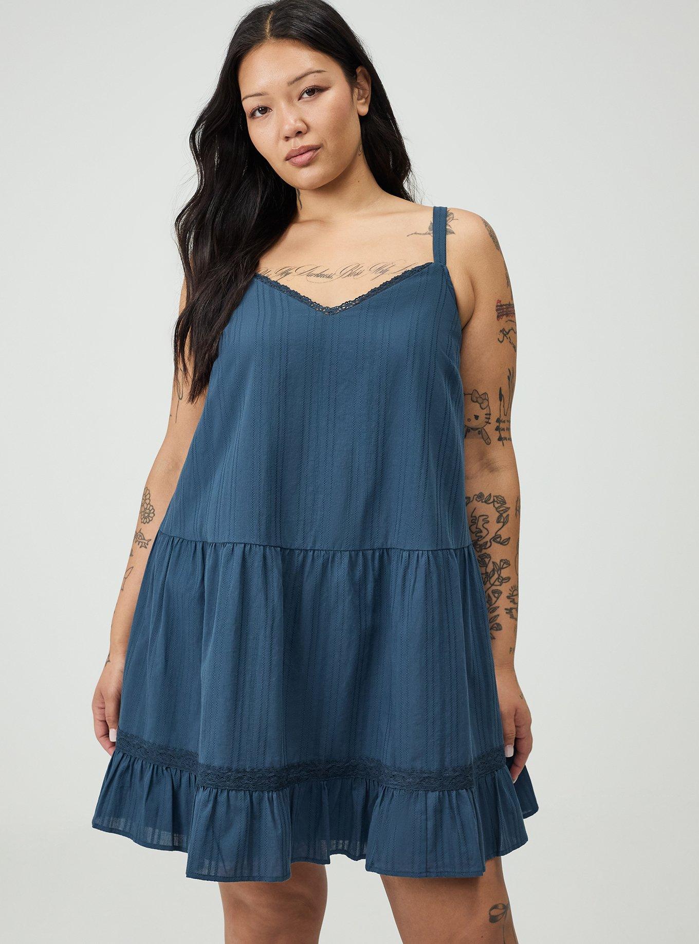 Drop-Waist Lace-Trim Mini Dress, MIDNIGHT NAVY, alternate