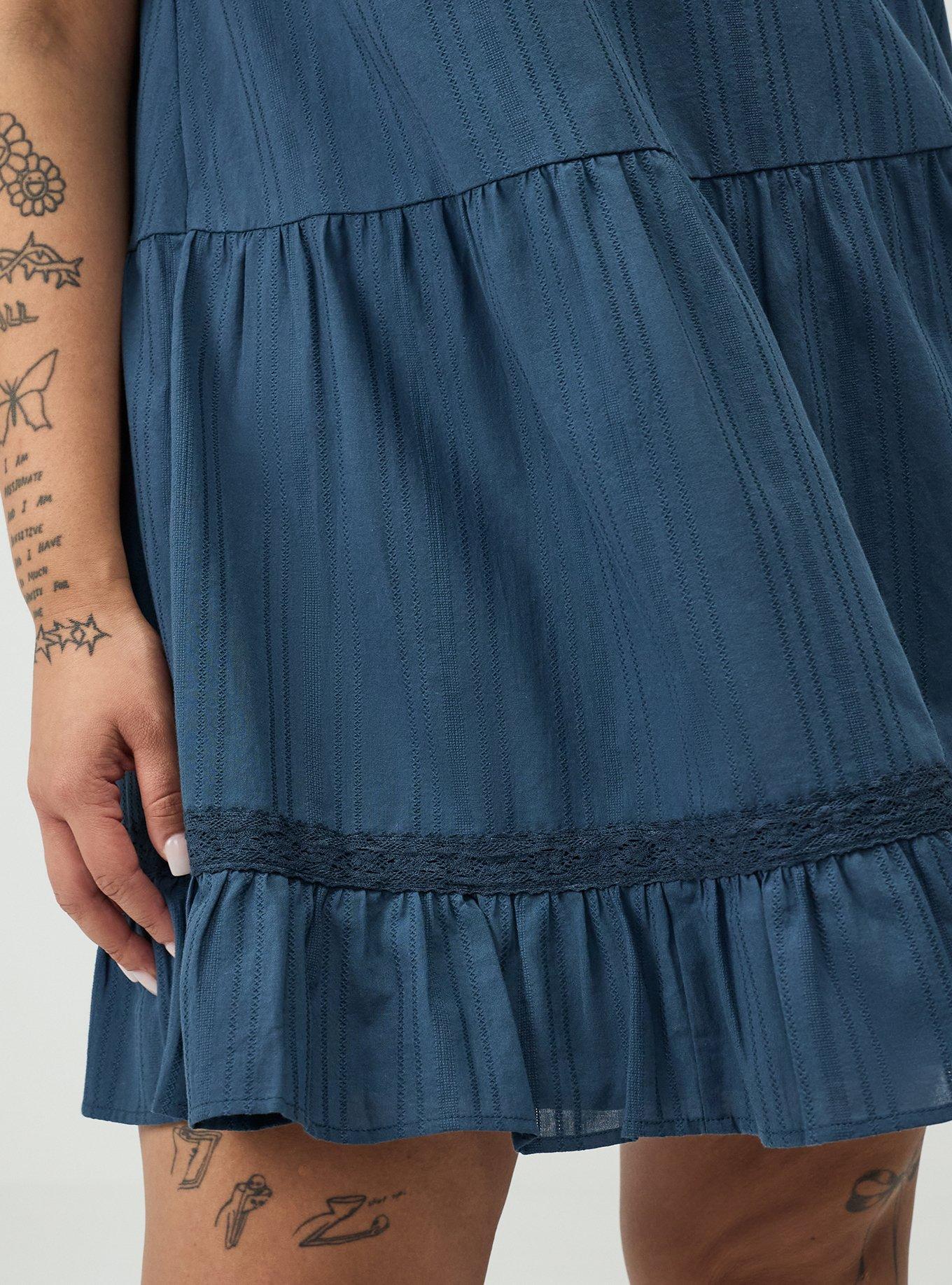 Drop-Waist Lace-Trim Mini Dress, MIDNIGHT NAVY, alternate