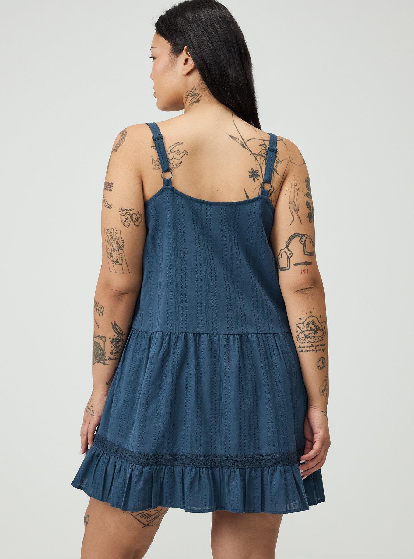 Drop-Waist Lace-Trim Mini Dress, MIDNIGHT NAVY, alternate