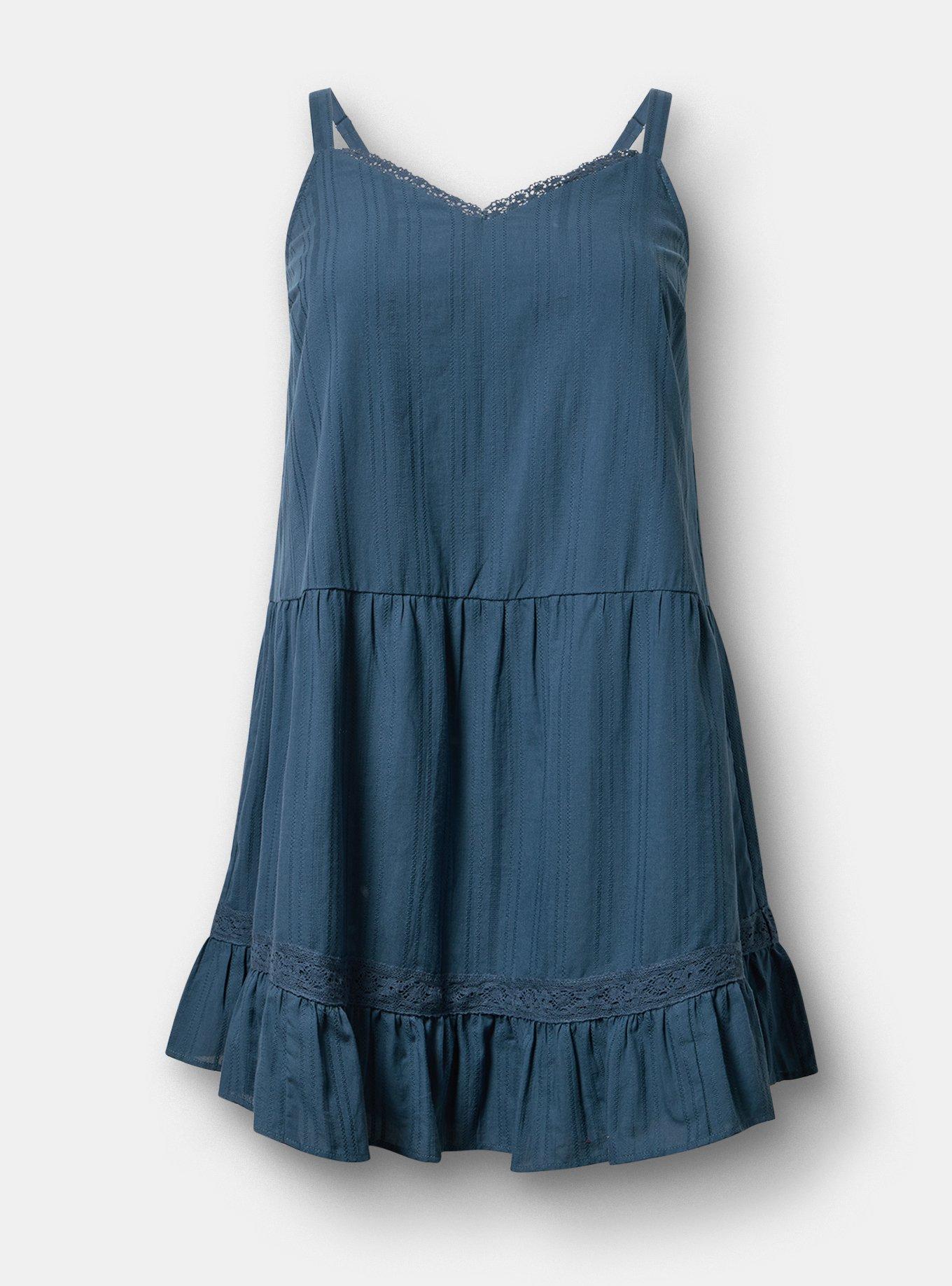 Drop-Waist Lace-Trim Mini Dress, MIDNIGHT NAVY, flat
