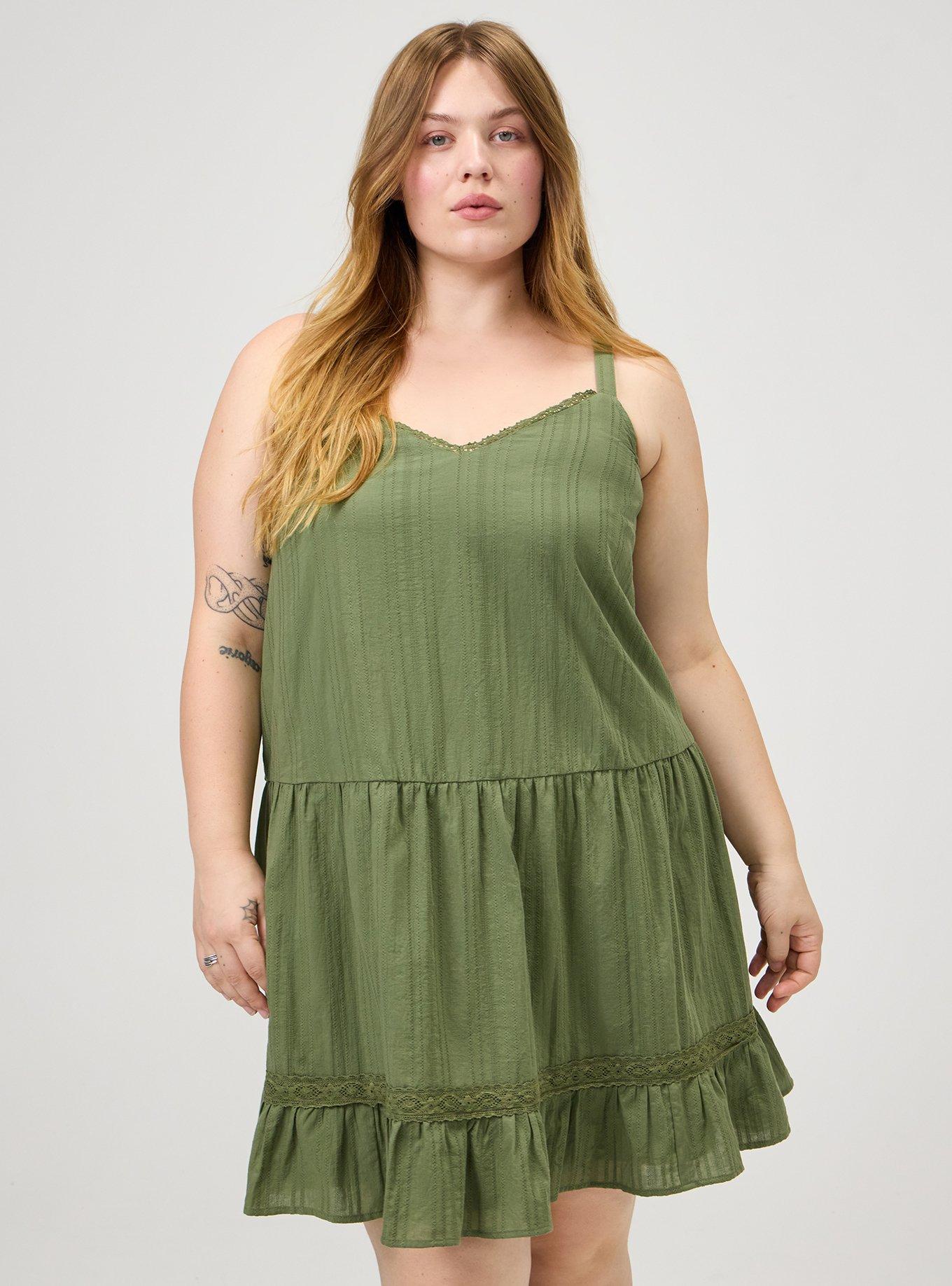 Drop-Waist Lace Trim Mini Dress, OLIVINE, alternate