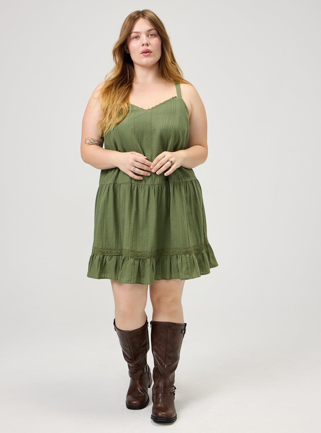 Drop-Waist Lace Trim Mini Dress, OLIVINE, alternate