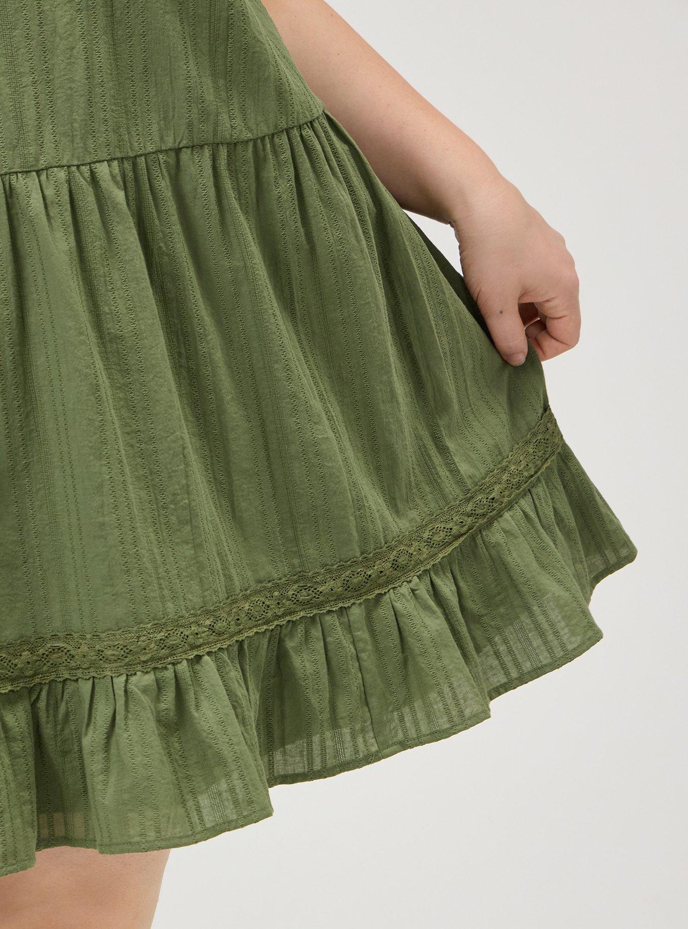 Drop-Waist Lace Trim Mini Dress, OLIVINE, alternate