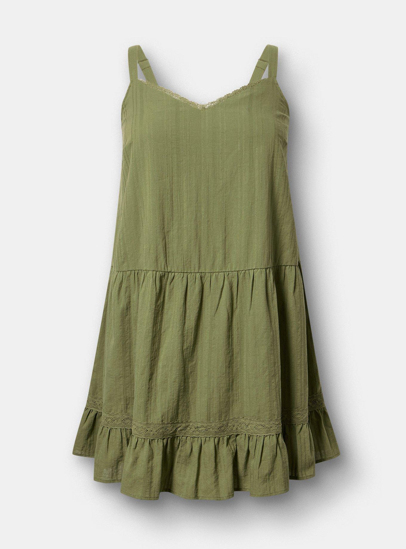 Drop-Waist Lace Trim Mini Dress, OLIVINE, hi-res