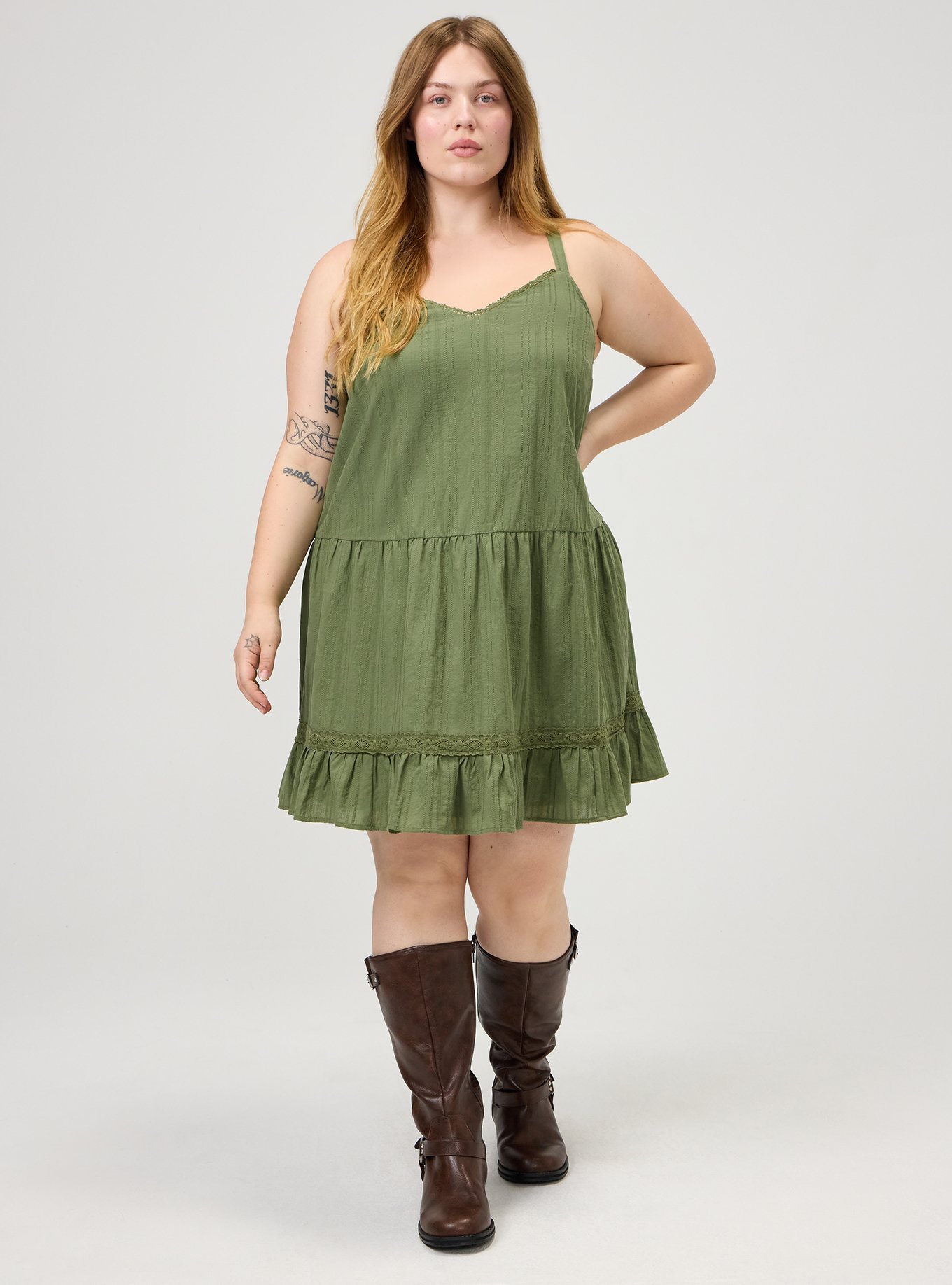 torrid green lace dress Plus Size - Drop-Waist Trim Mini Tiered dress