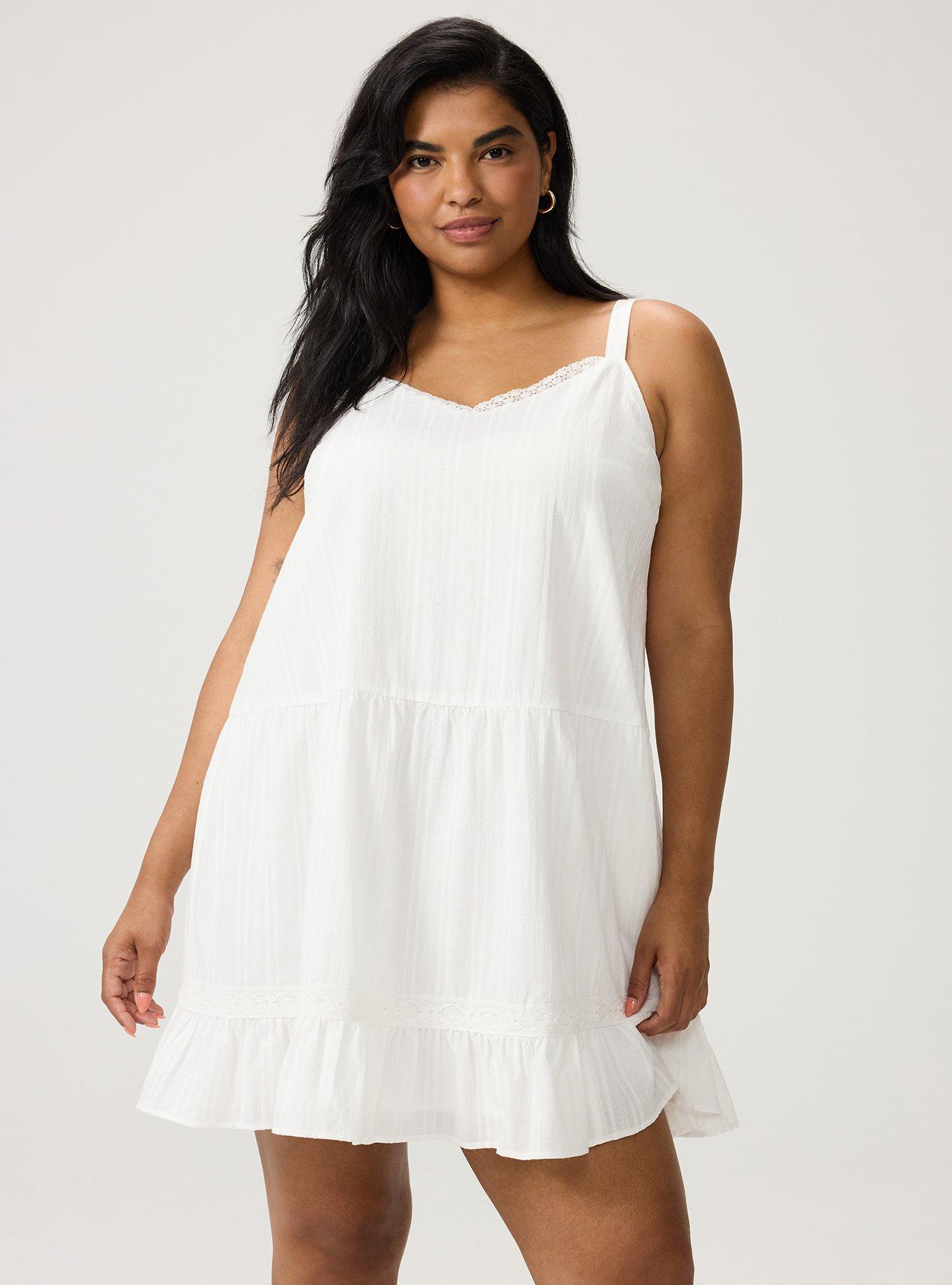 Plus Size Drop-Waist Lace-Trim Mini Dress, BLANC DE BLANC, alternate