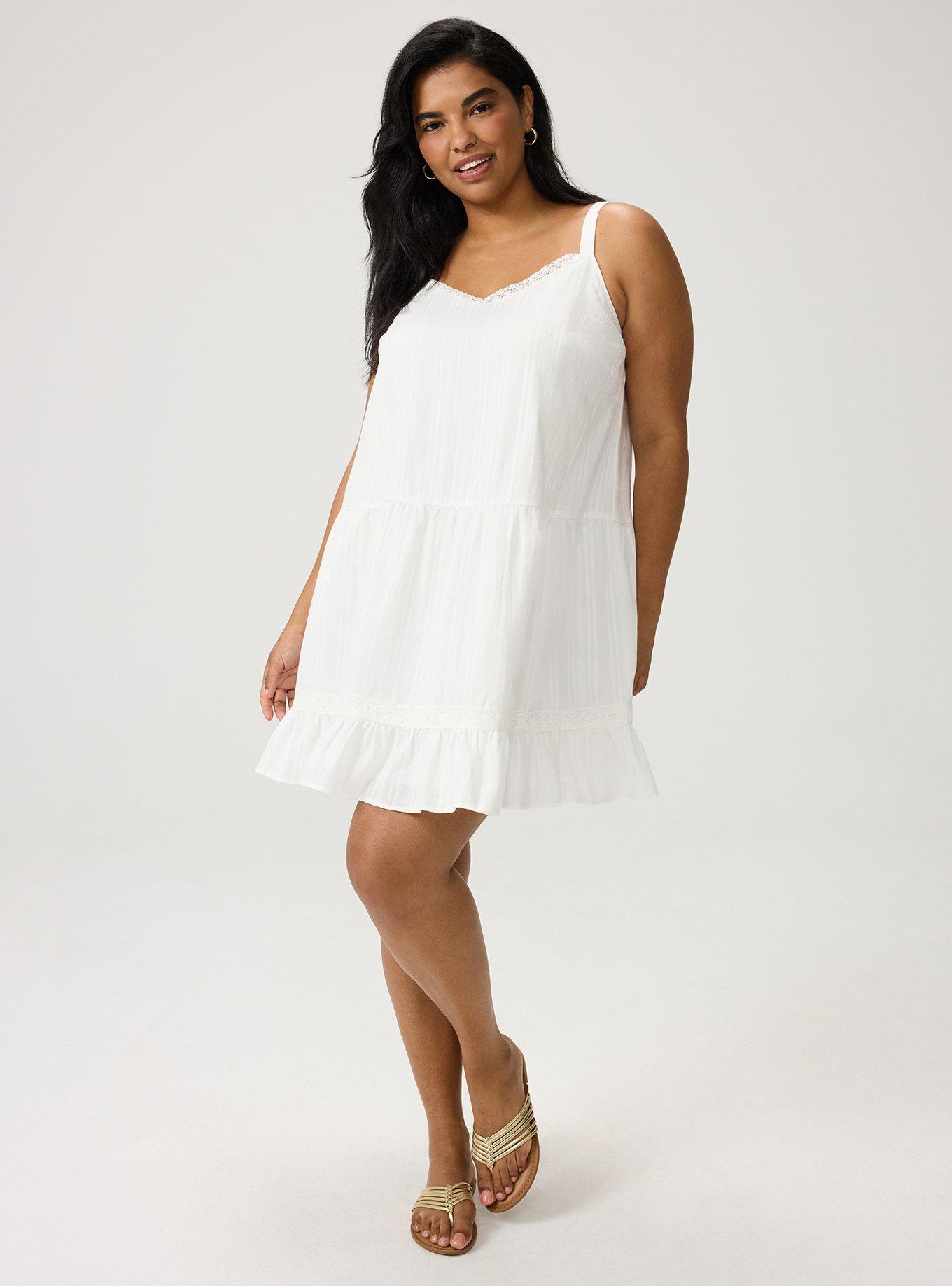Plus Size Drop-Waist Lace-Trim Mini Dress, BLANC DE BLANC, alternate