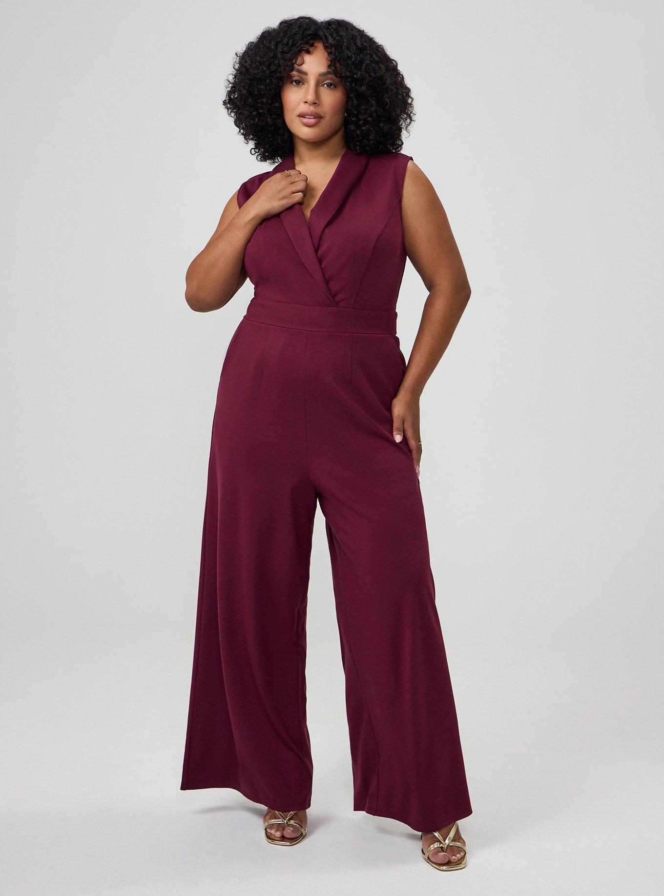 Shawl-Collar Ponte Jumpsuit, MAROON BANNER, hi-res