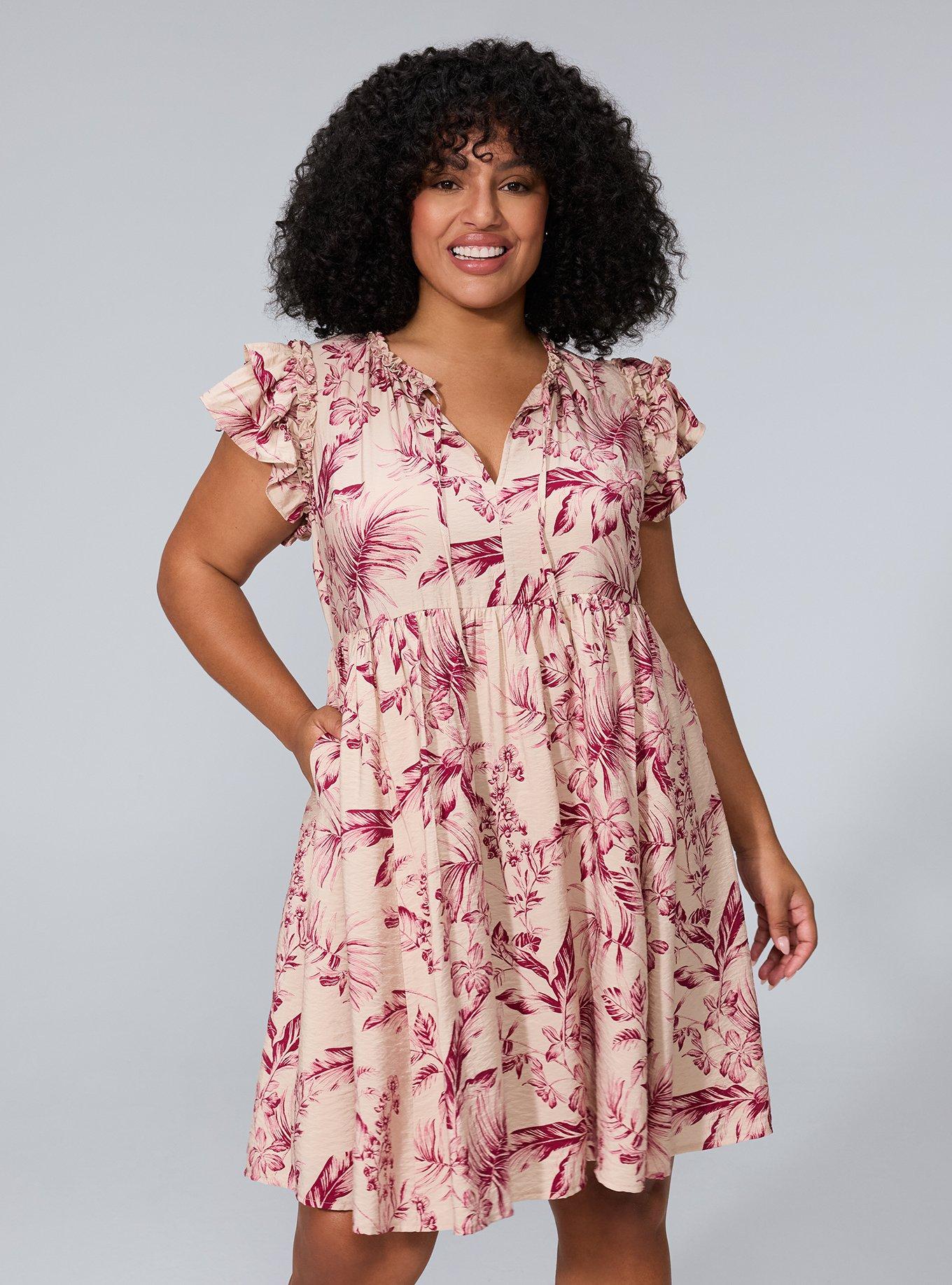 Belle Isle Flutter Sleeve Mini Dress, ISLAND FLORAL FEATHER PINK, alternate