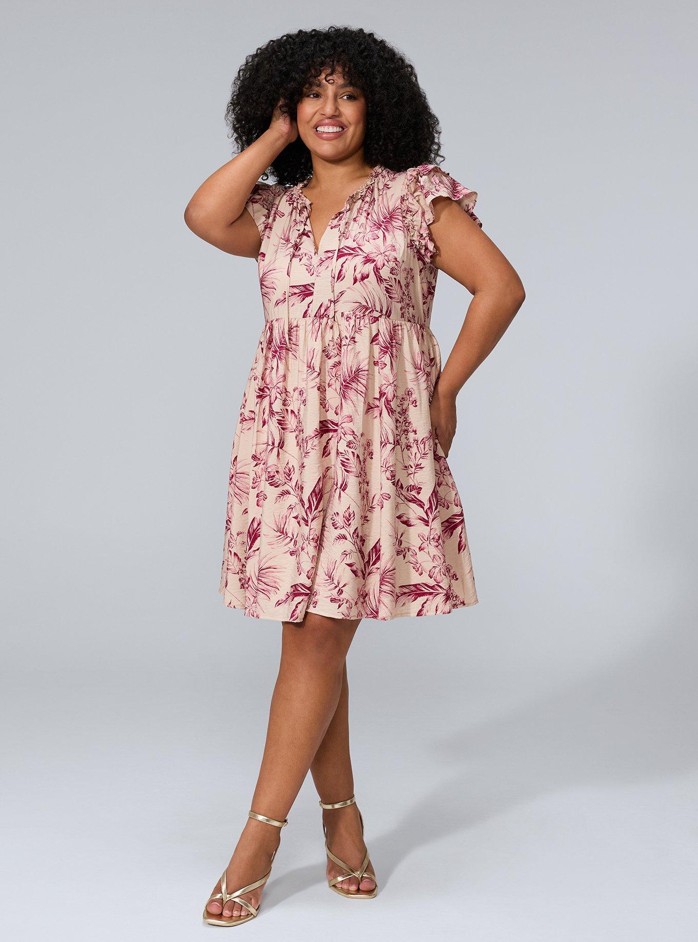 Belle Isle Flutter Sleeve Mini Dress, ISLAND FLORAL FEATHER PINK, hi-res
