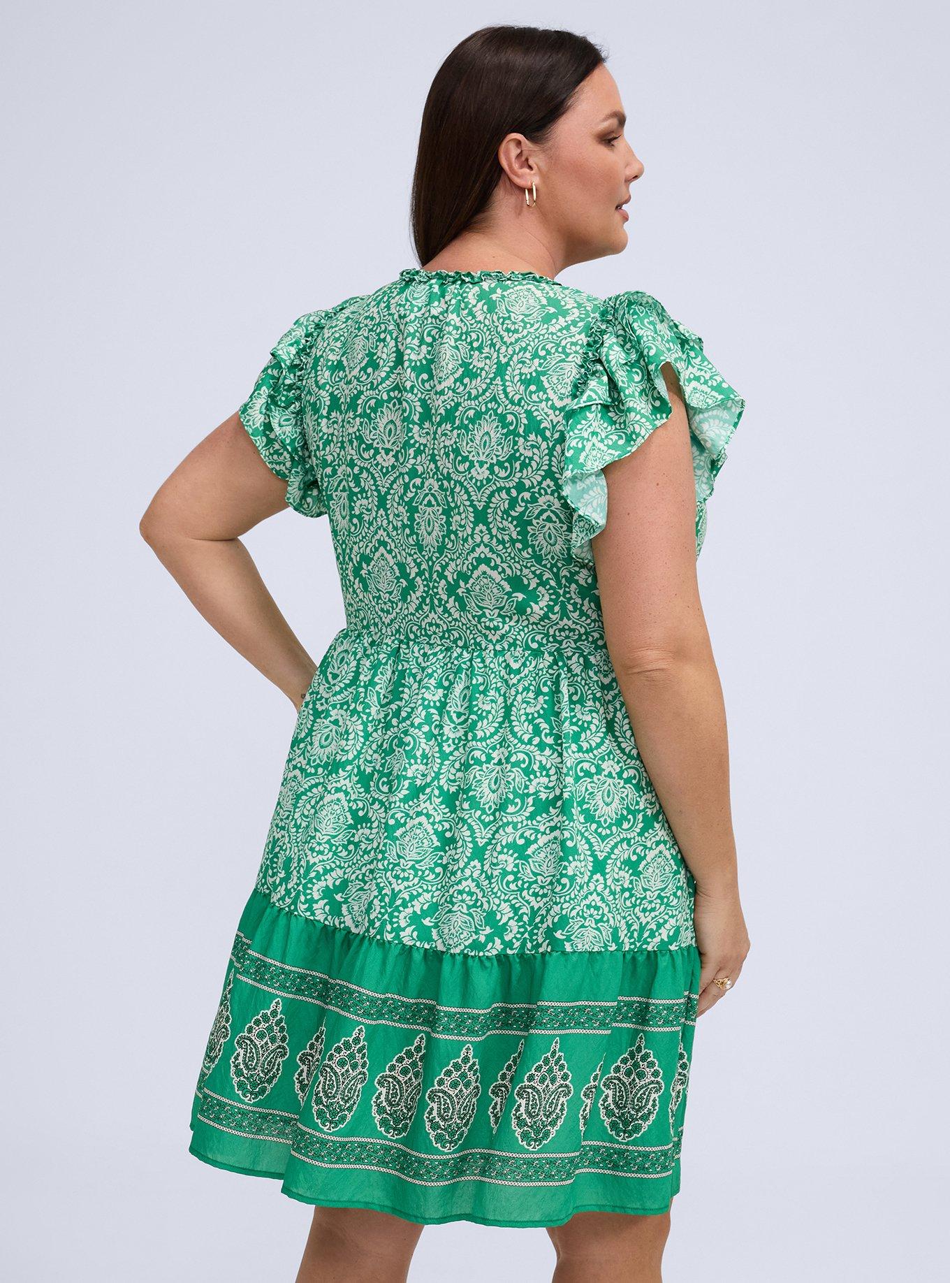 Belle Isle Flutter Sleeve Mini Dress, FERN DAMASK GREEN, alternate