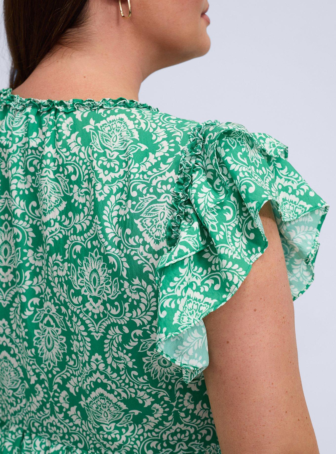 Belle Isle Flutter Sleeve Mini Dress, FERN DAMASK GREEN, alternate