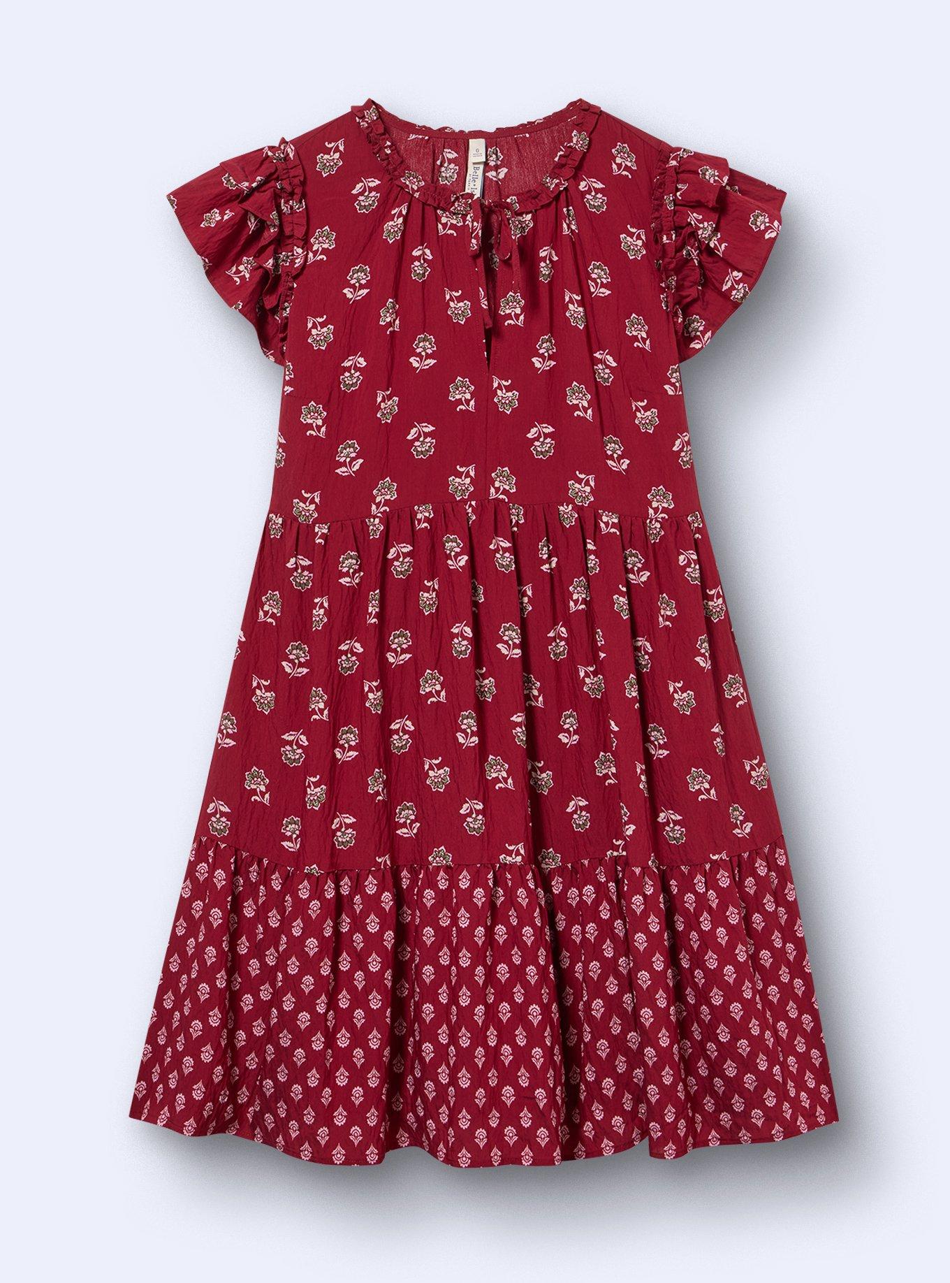 Belle Isle Flutter Sleeve Mini Dress, FAUNA DITSY RED, flat