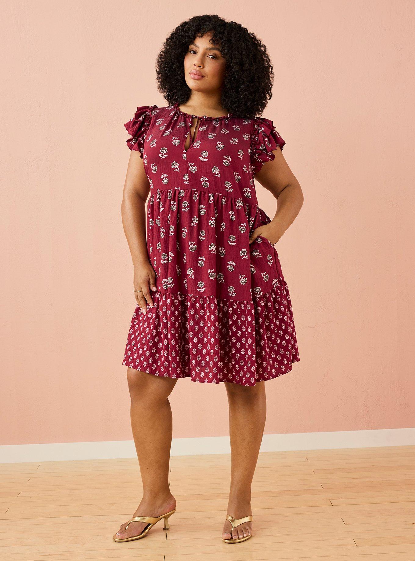 Belle Isle Flutter Sleeve Mini Dress, FAUNA DITSY RED, hi-res