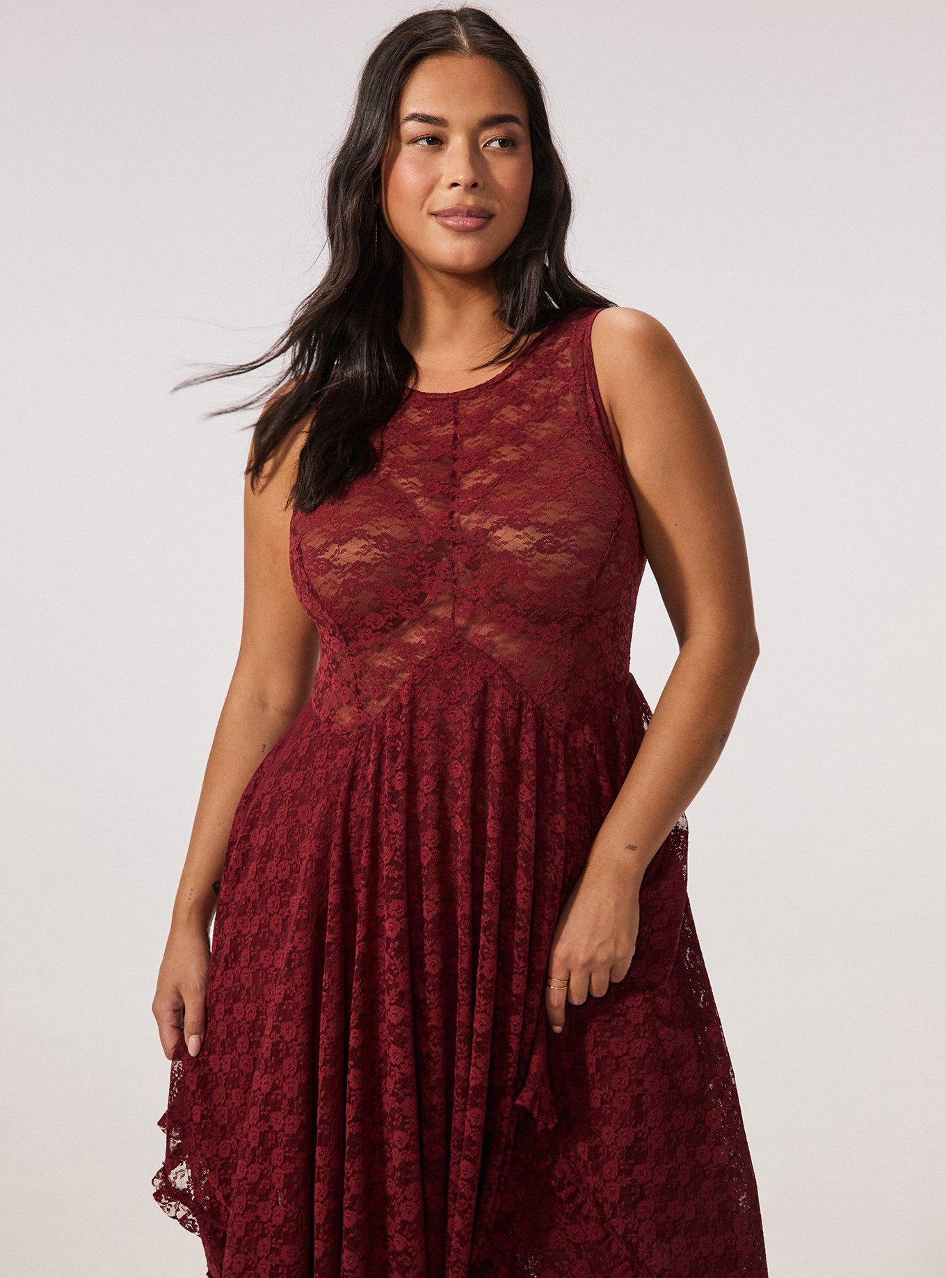 Festi Hanky Hem Lace Maxi Dress, POMEGRANATE, alternate