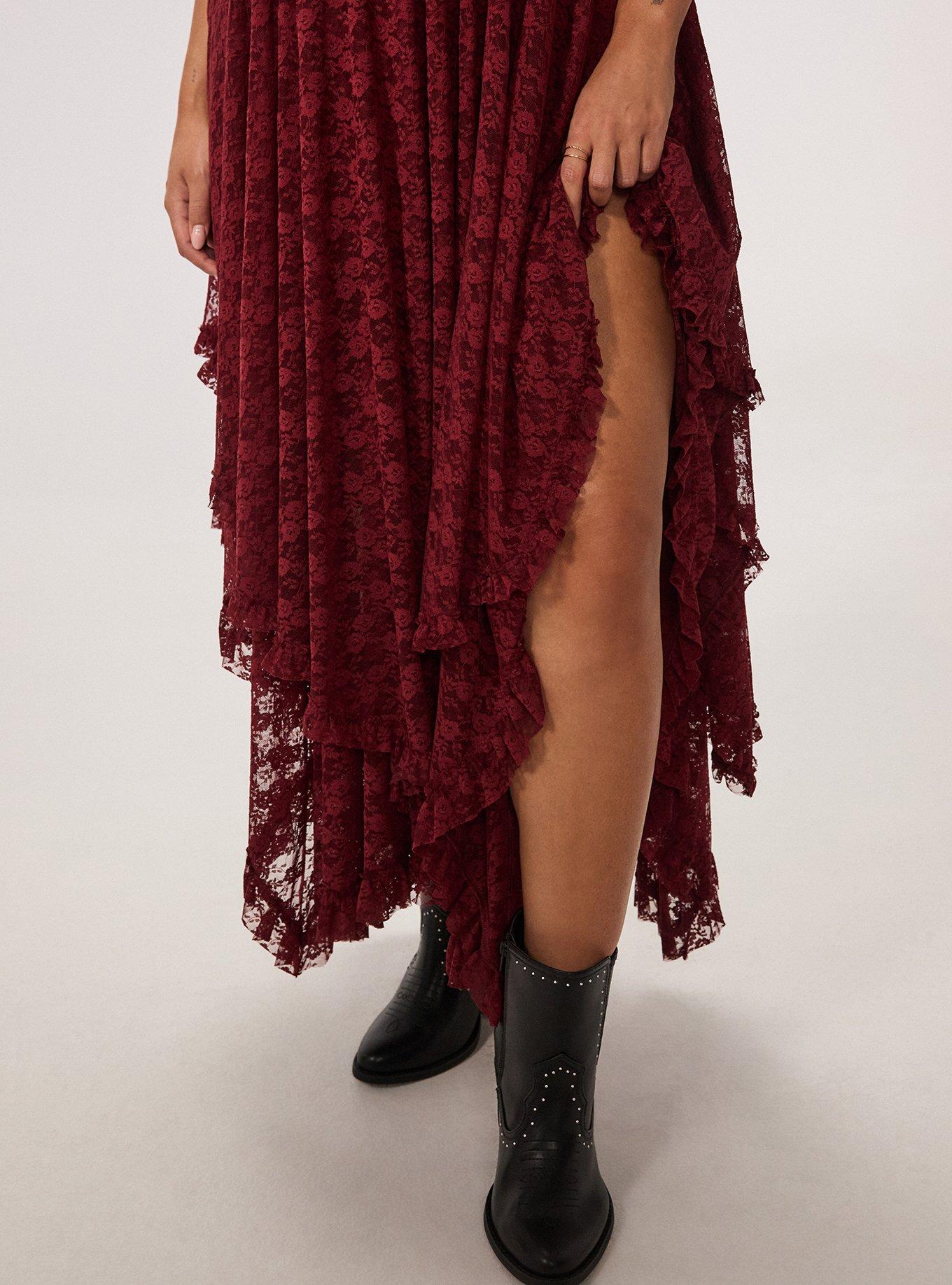 Festi Hanky Hem Lace Maxi Dress, POMEGRANATE, alternate