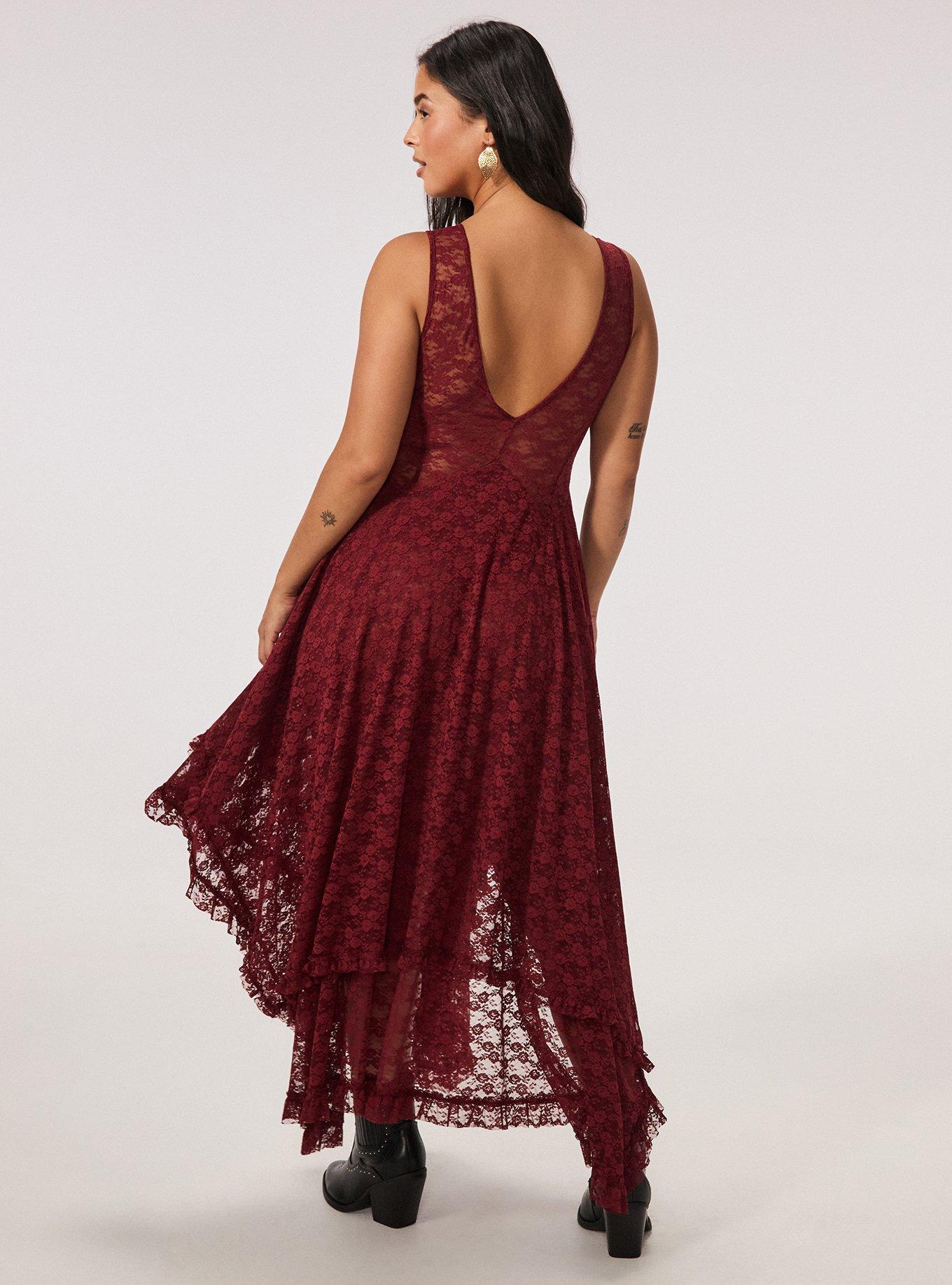 Festi Hanky Hem Lace Maxi Dress, POMEGRANATE, alternate