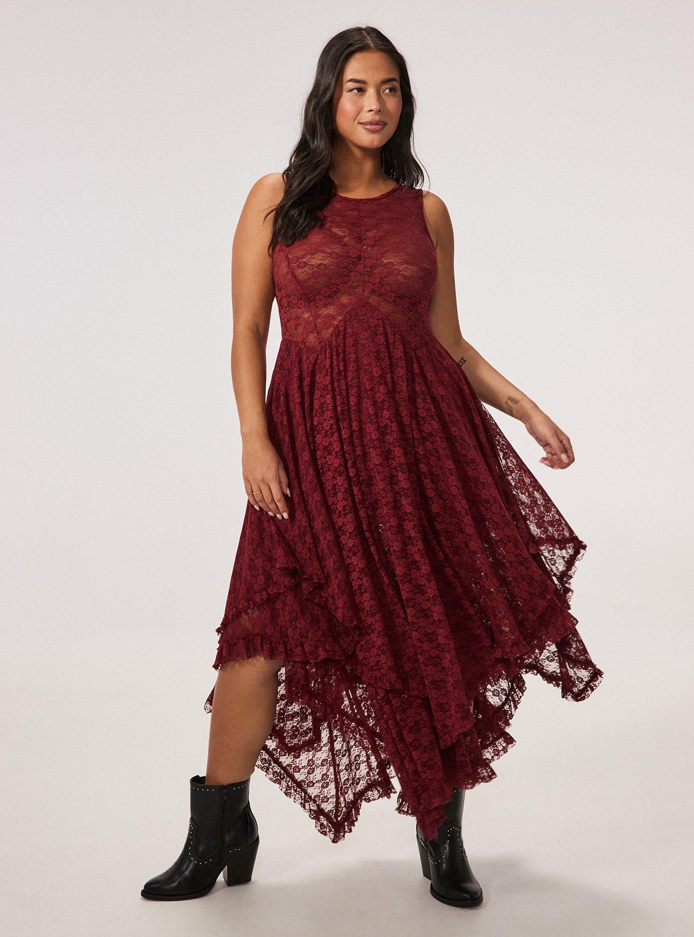 Festi Hanky Hem Lace Maxi Dress, POMEGRANATE, hi-res
