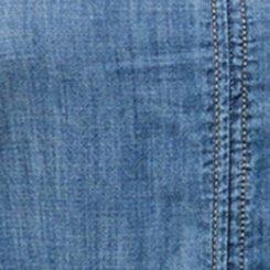 Puff-Sleeve Tea-Length Denim Dress, DENIM, swatch