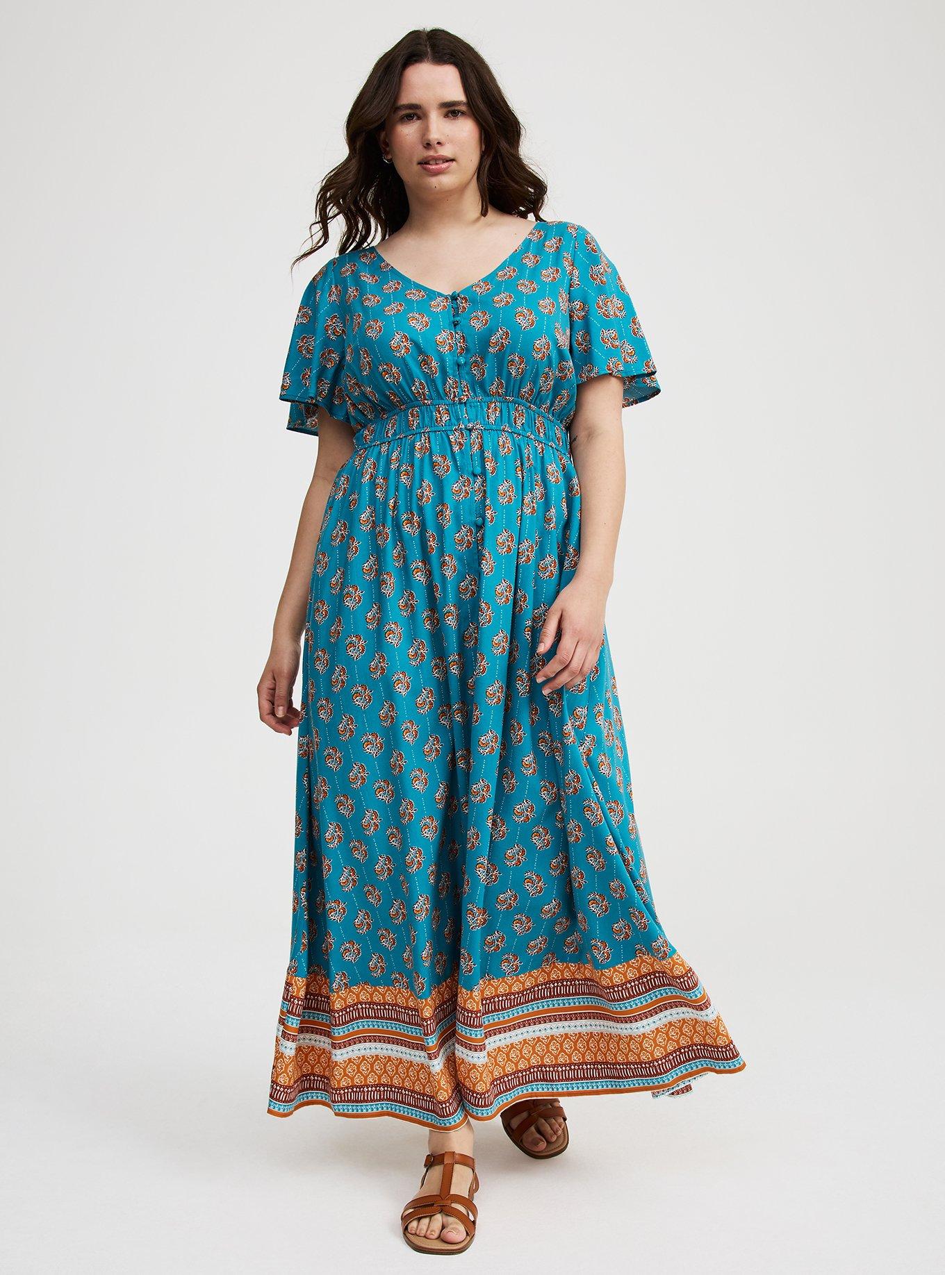 Challis Button-Front Maxi Dress