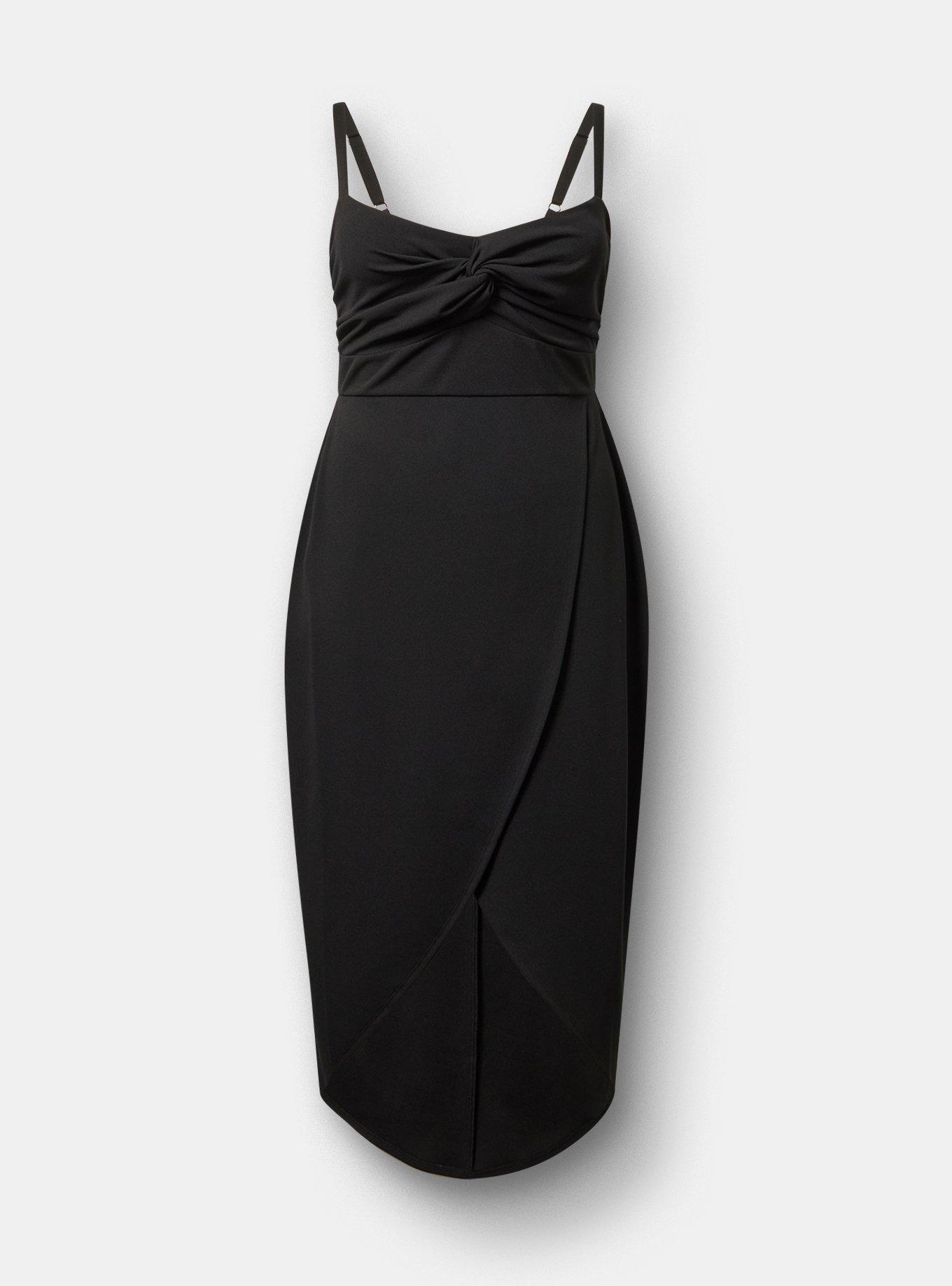 Twist-Front Cut-Out Midi Dress, DEEP BLACK, flat