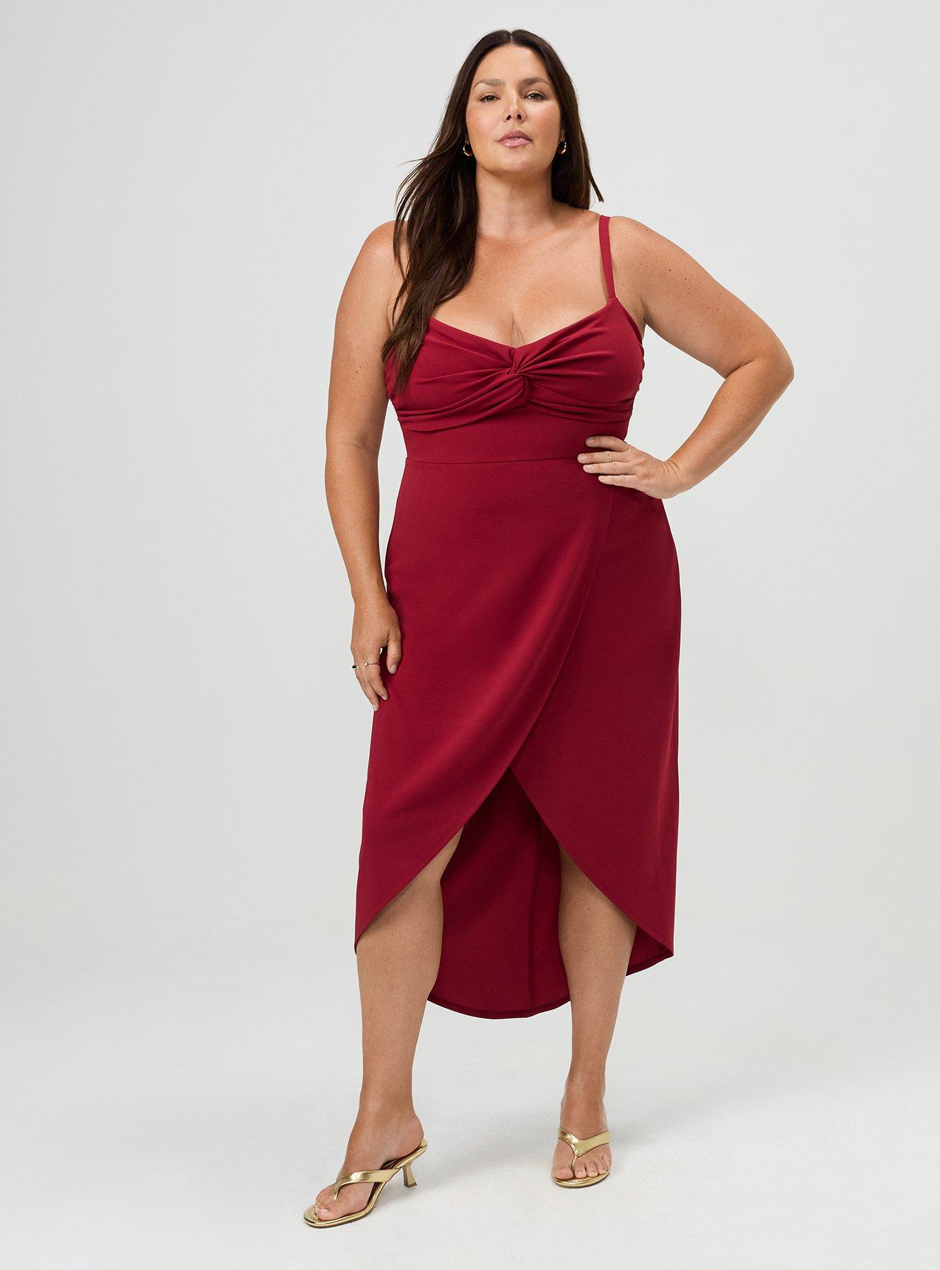 Twist-Front Midi Dress, RUMBA RED, alternate