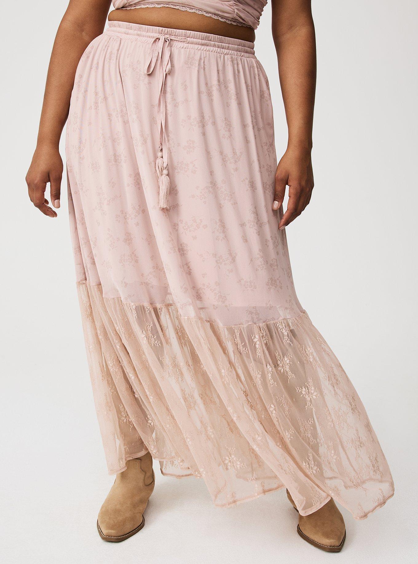 Plus Size - Mesh & Lace Tiered Maxi Skirt Set - Torrid
