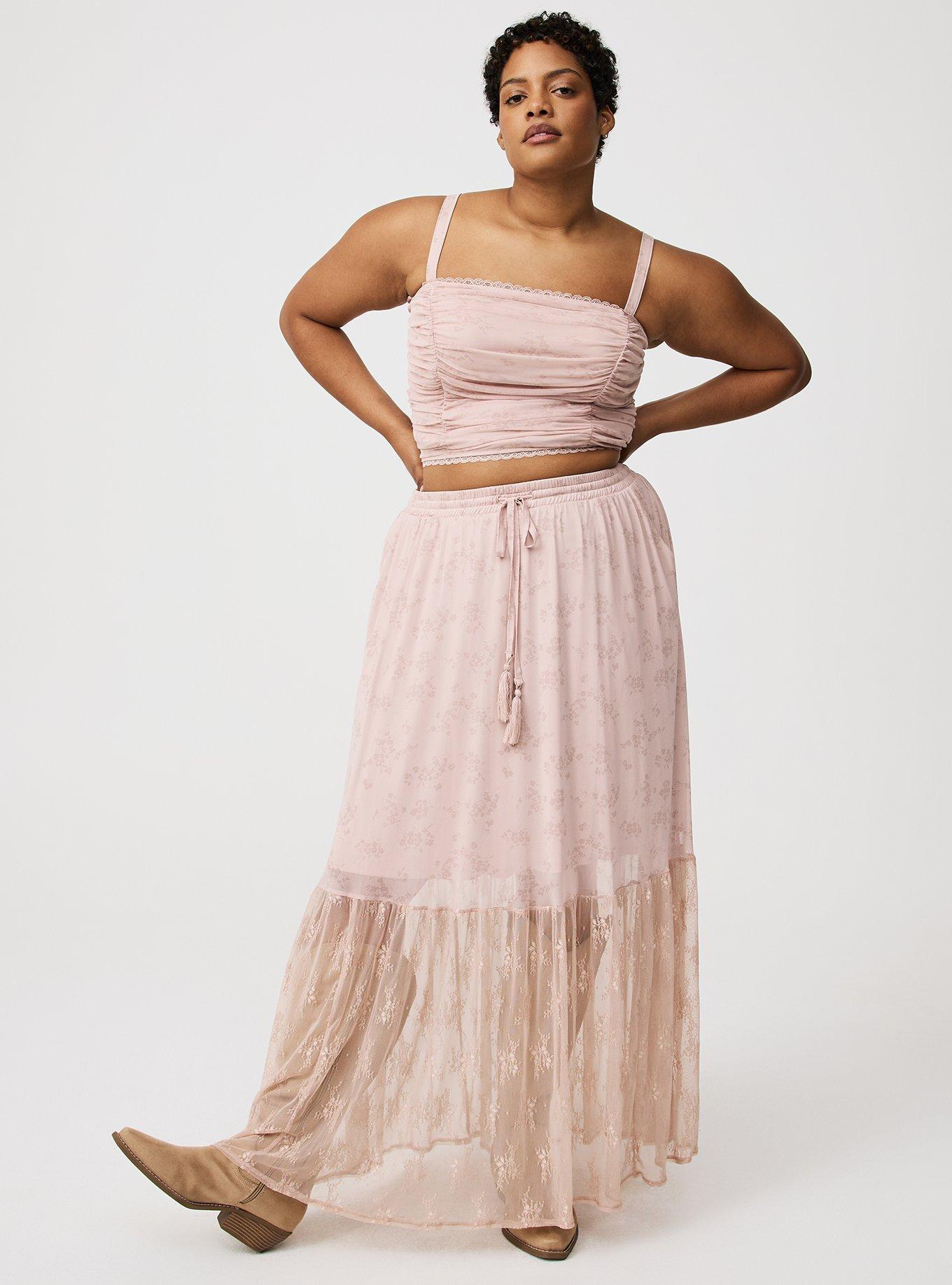 Plus Size - Mesh & Lace Tiered Maxi Skirt Set - Torrid