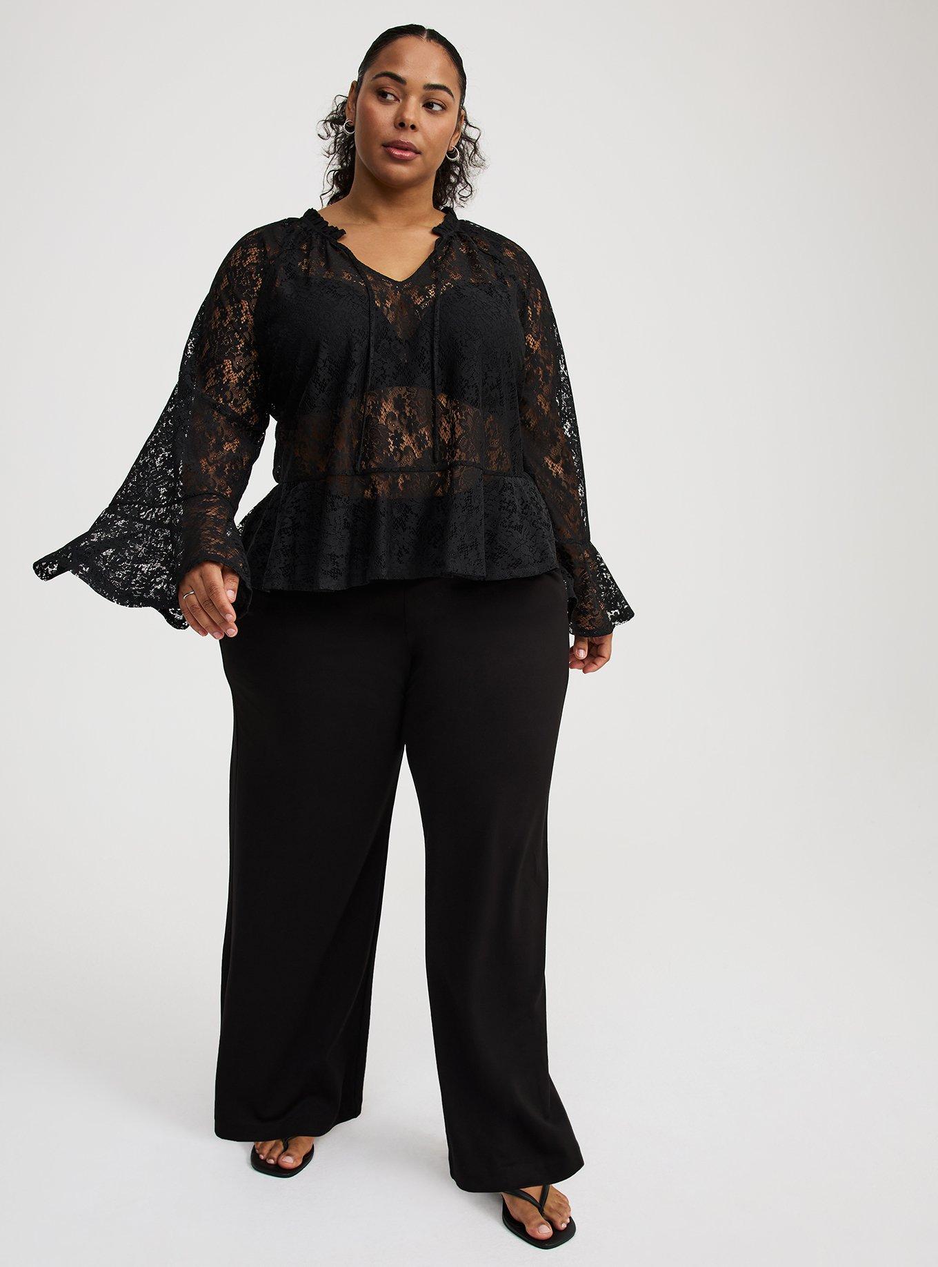 Lace Peplum Long-Sleeve Top