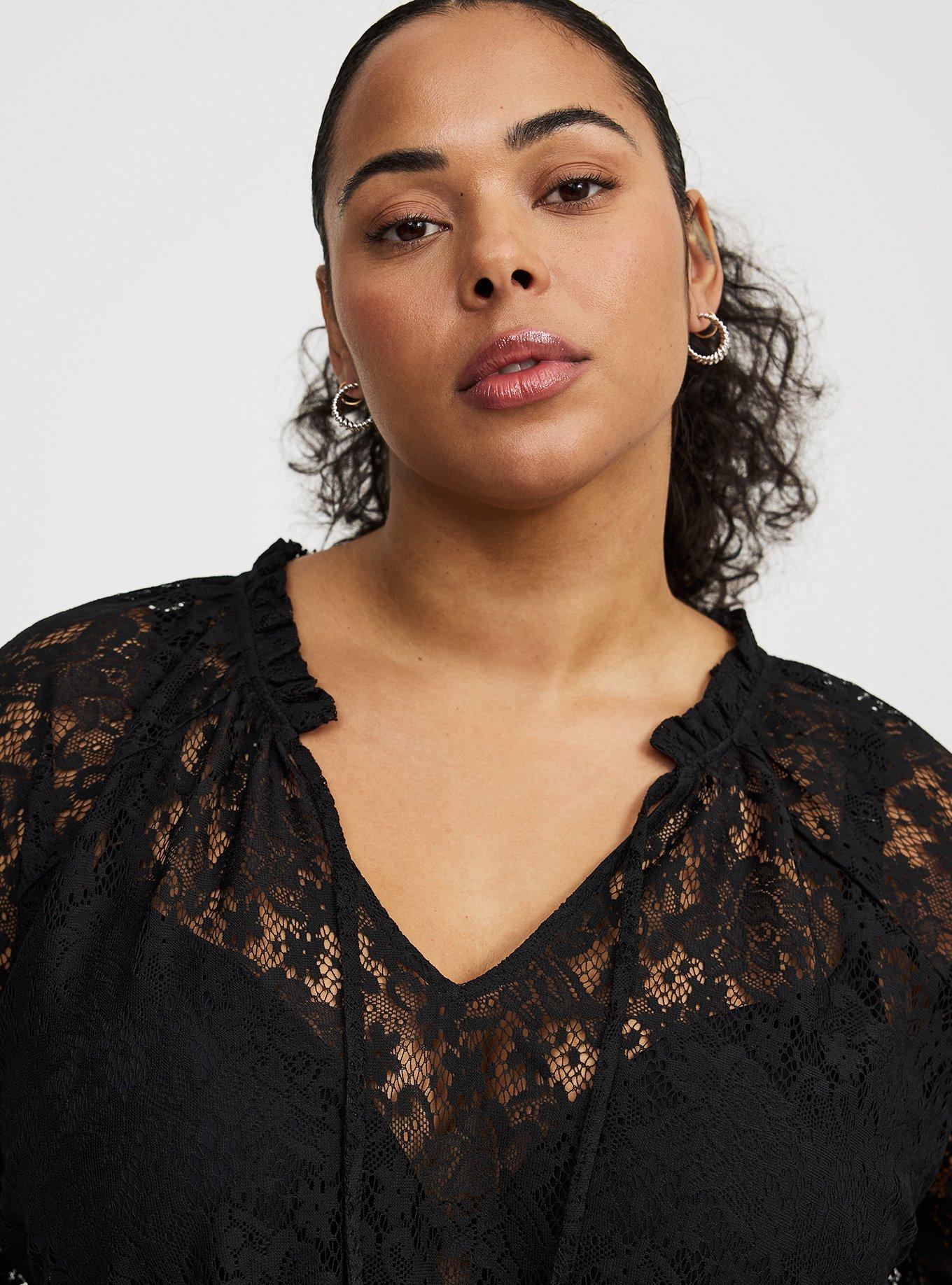 Lace Peplum Long-Sleeve Top