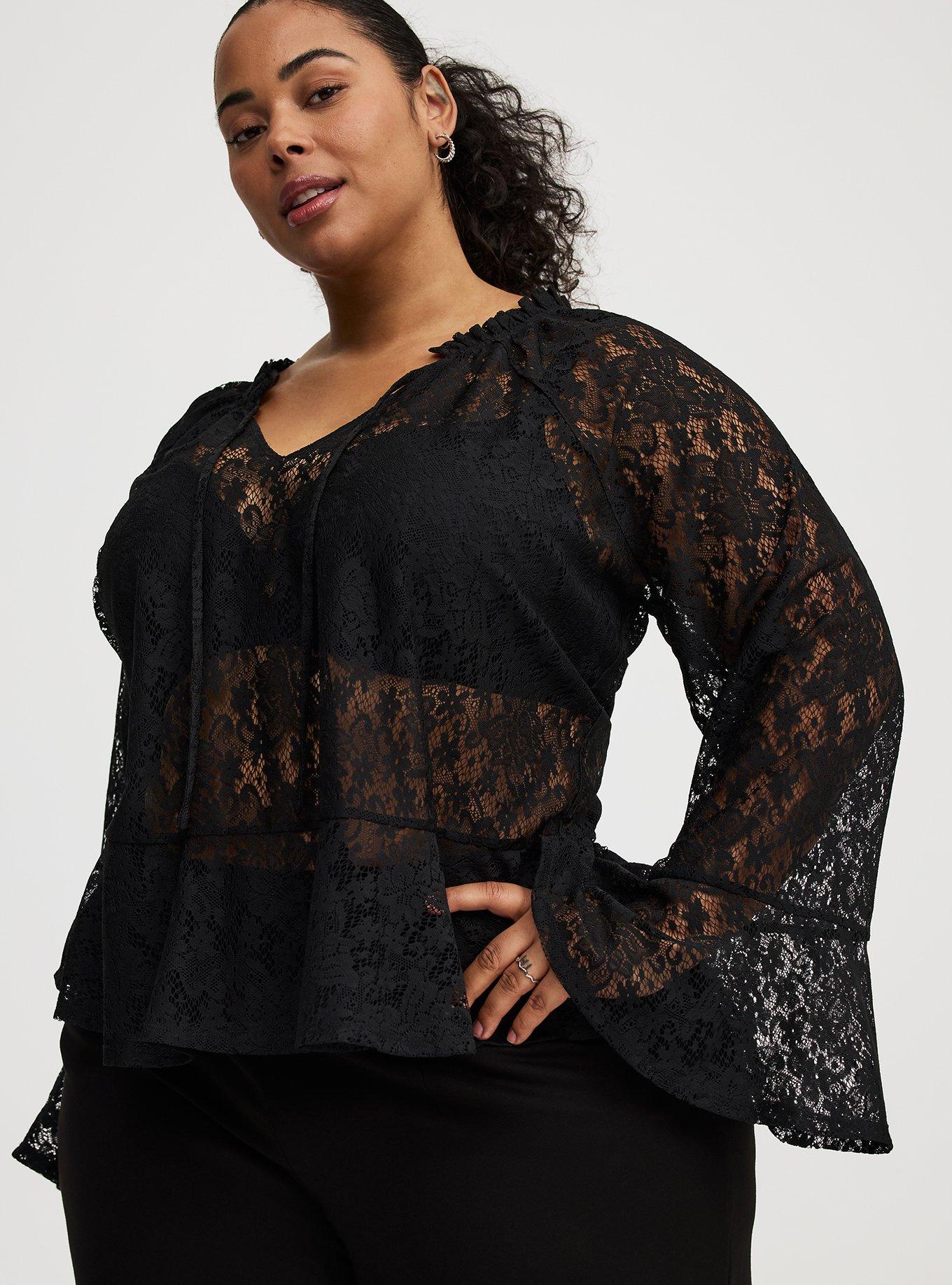 Lace Peplum Long-Sleeve Top