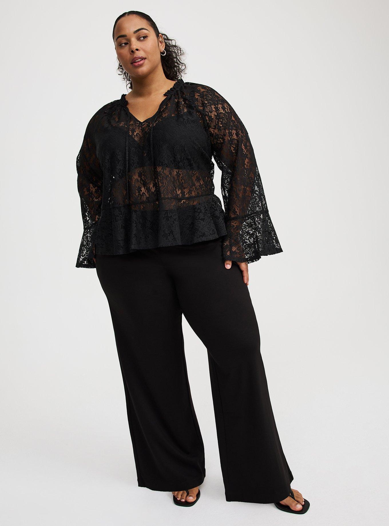 Lace Peplum Long-Sleeve Top