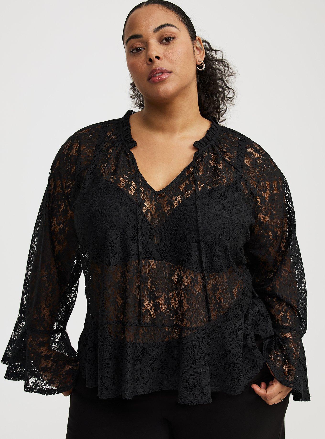 Lace Peplum Long-Sleeve Top