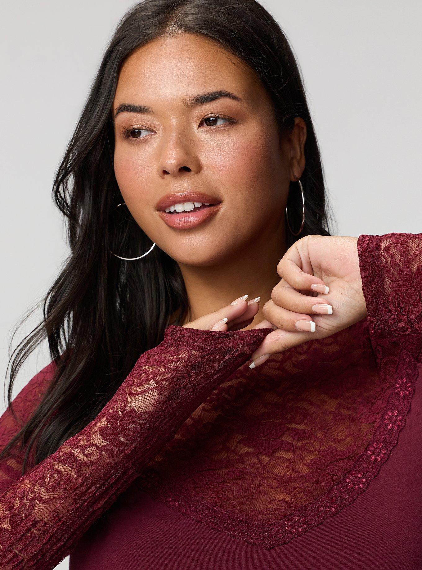 Foxy Lace Crew Top, MAROON BANNER, alternate