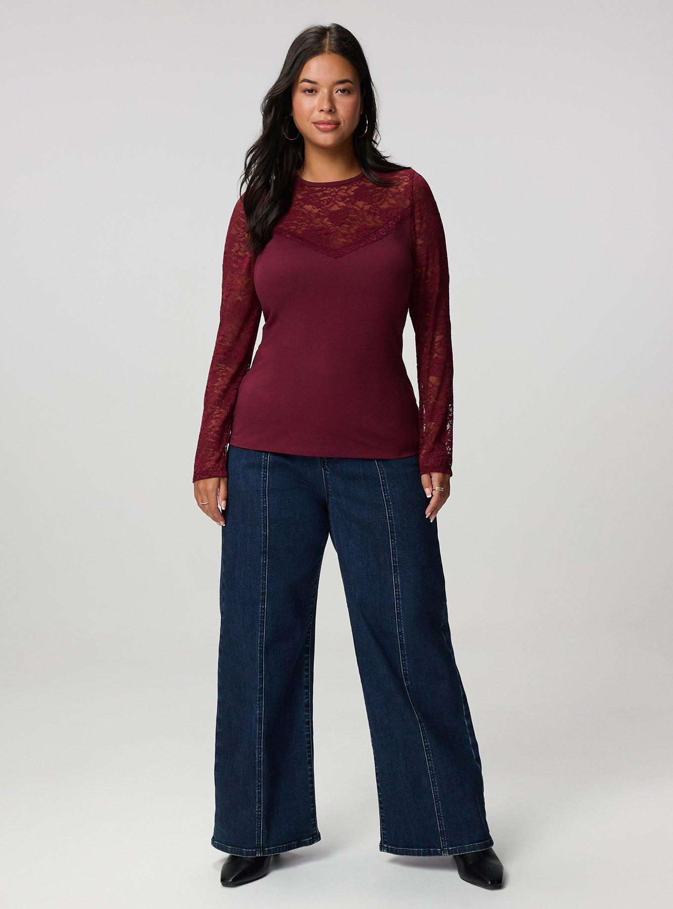 Foxy Lace Crew Top, MAROON BANNER, alternate