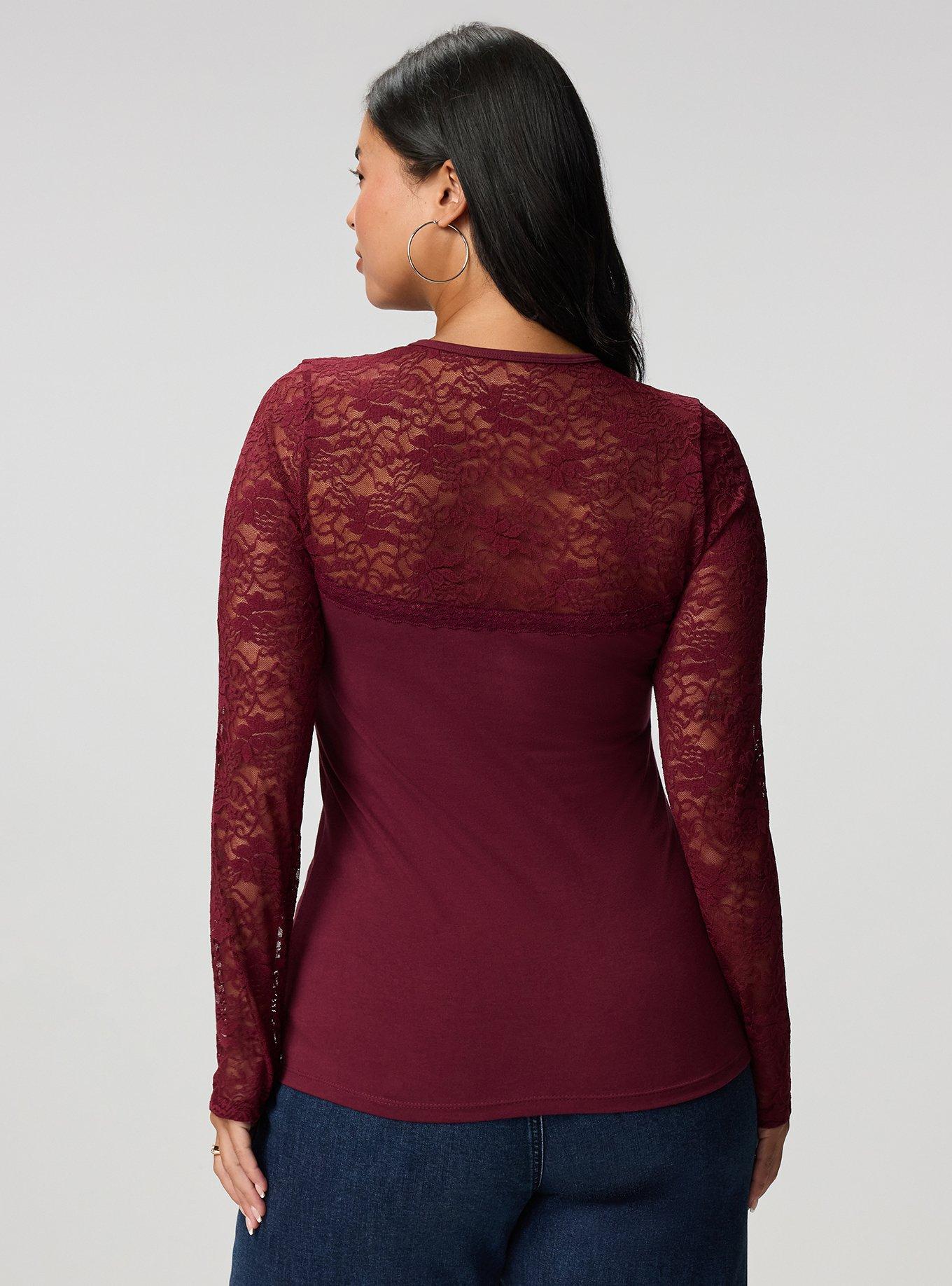 Foxy Lace Crew Top, MAROON BANNER, alternate