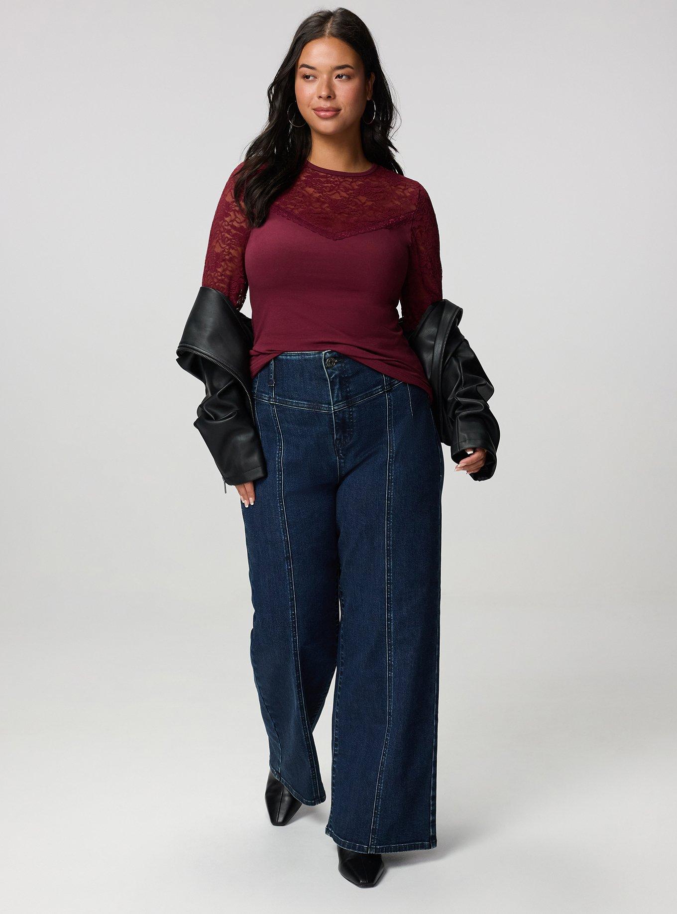 Foxy Lace Crew Top, MAROON BANNER, alternate
