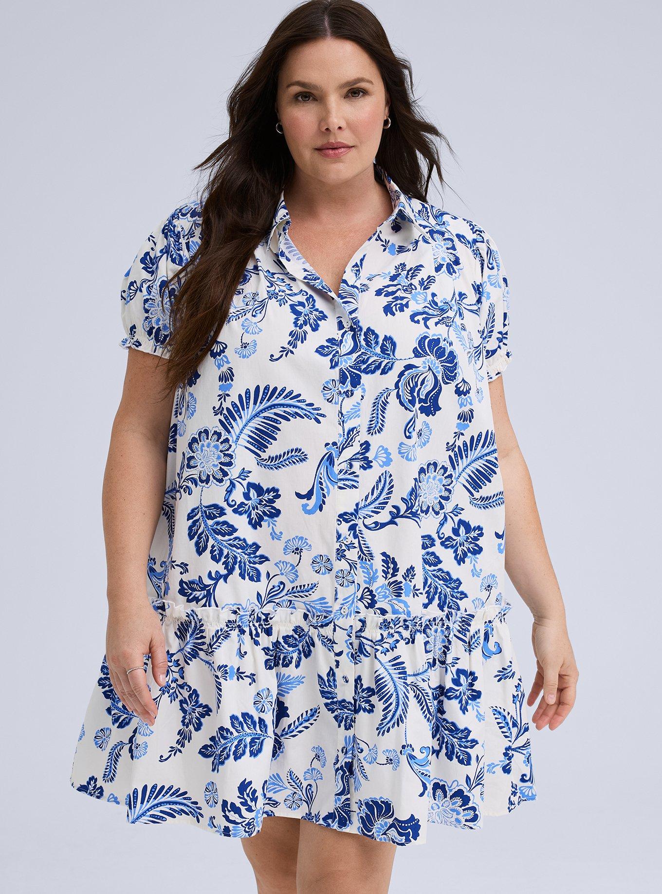 Belle Isle Drop Waist Shirt Dress, DEVY FLORAL BRACKEN BLUE, hi-res