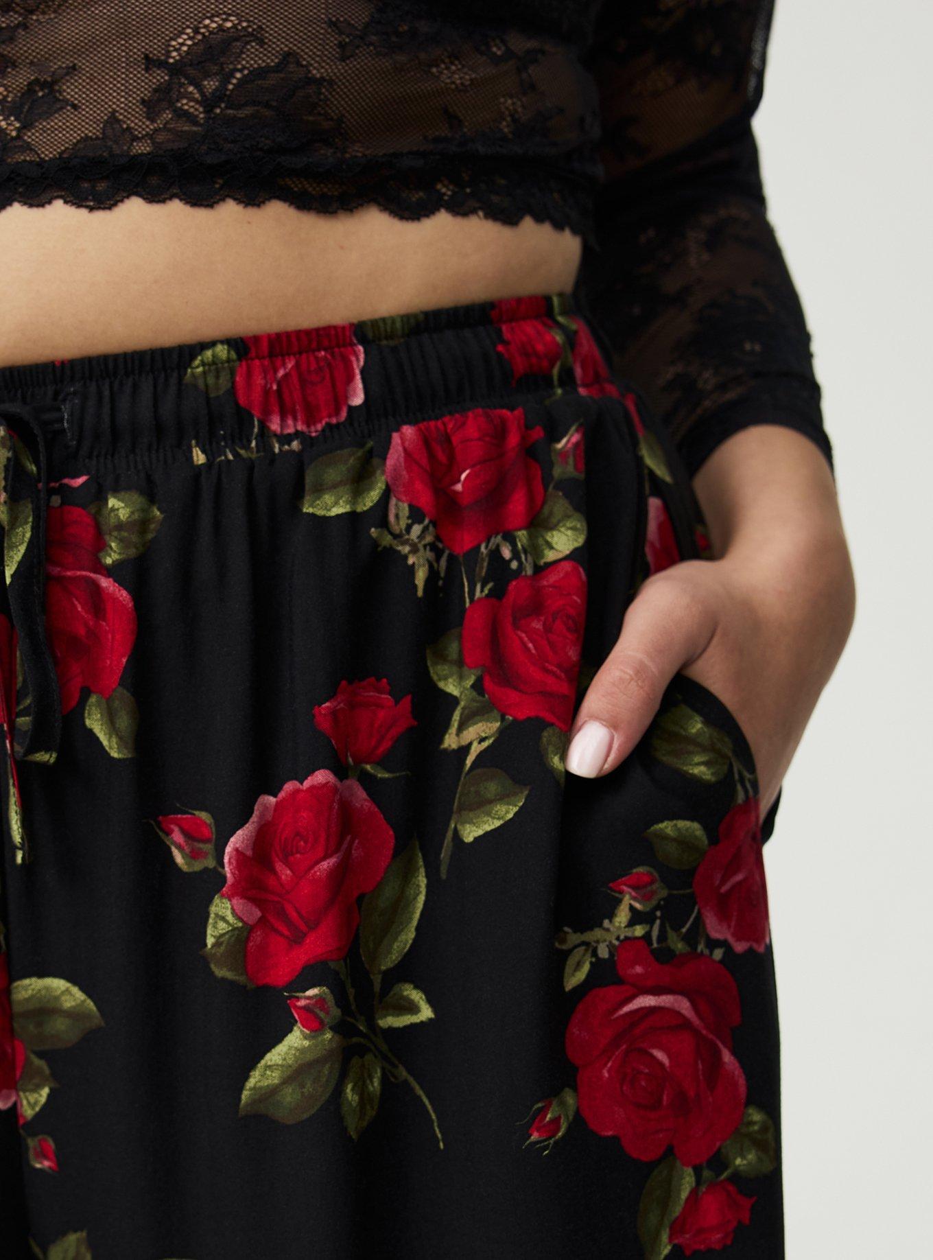 Wide Leg High-Rise Challis Pant, ENCORE ROSES FLORAL BLACK, alternate