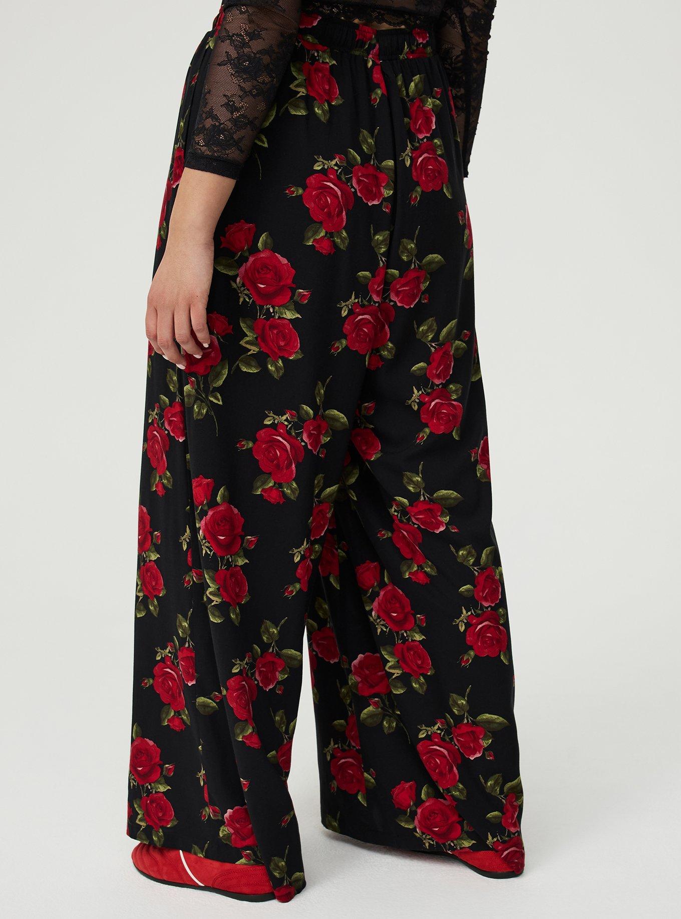 Wide Leg High-Rise Challis Pant, ENCORE ROSES FLORAL BLACK, alternate