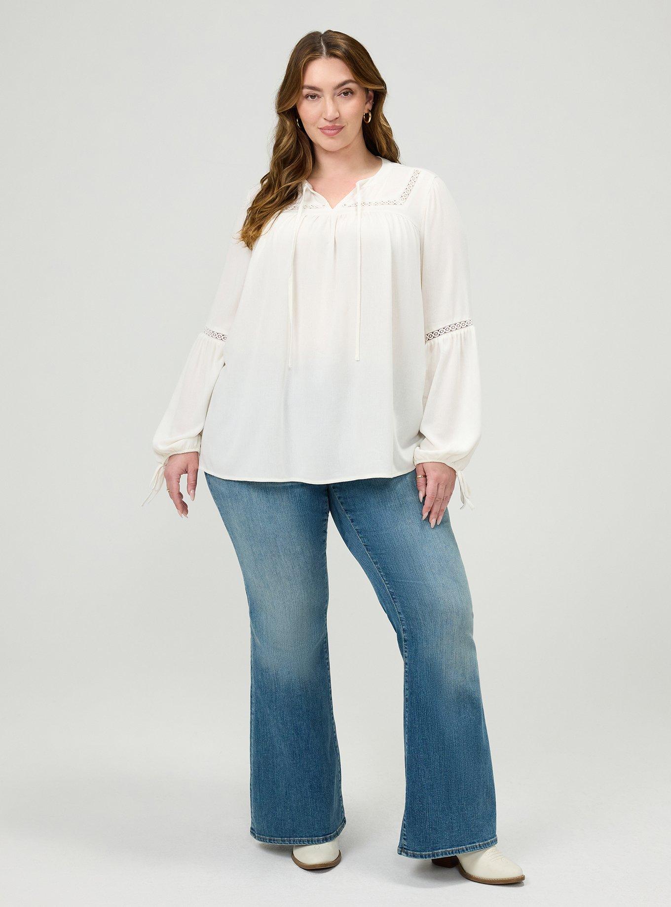 Plus Size Tie-Front Long Sleeve Blouse, WHISPER WHITE, alternate