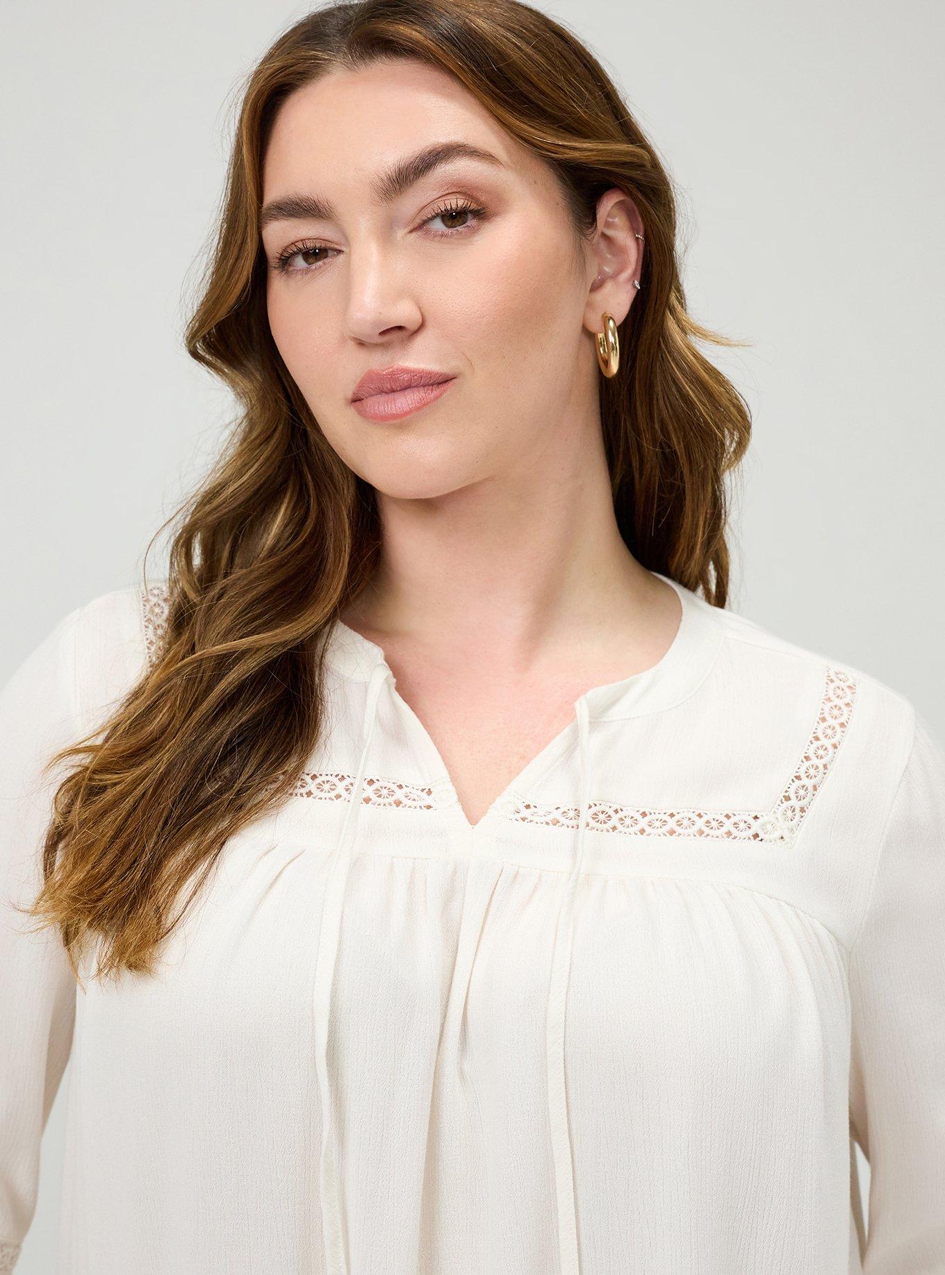 Plus Size Tie-Front Long Sleeve Blouse, WHISPER WHITE, alternate