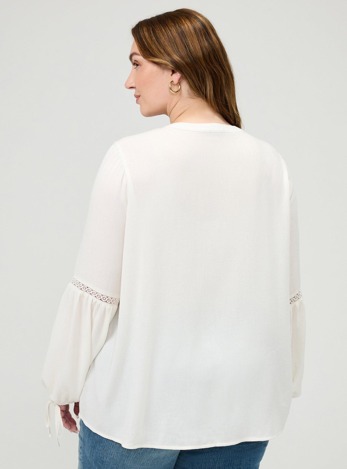 Plus Size Tie-Front Long Sleeve Blouse, WHISPER WHITE, alternate